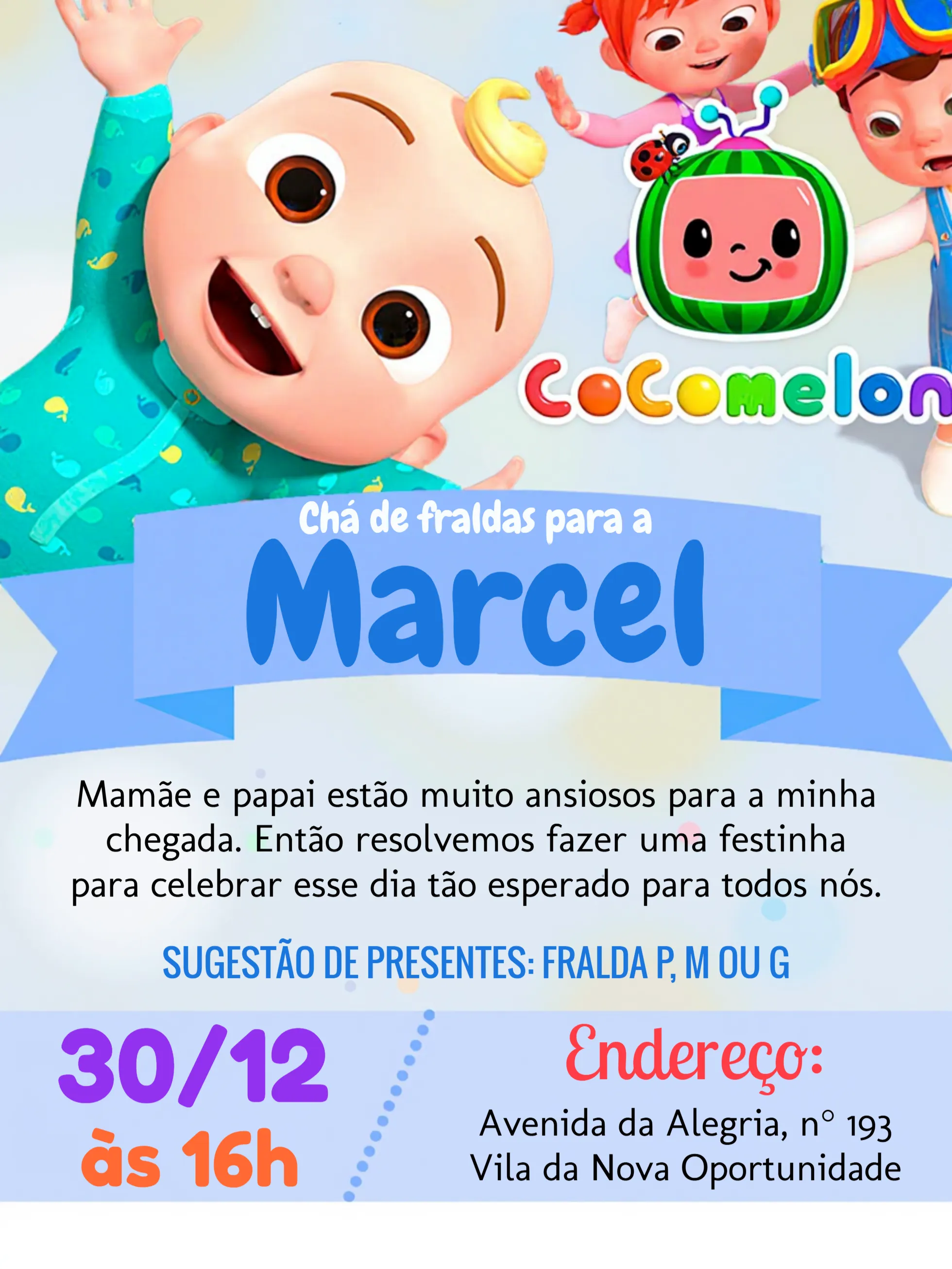 Chá De Fraldas Cocomelon Menina