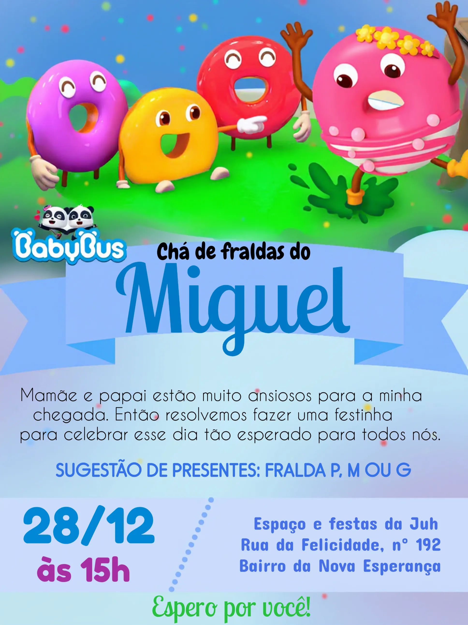 Convite Chá De Fraldas Donuts Bebê editável e personalizável