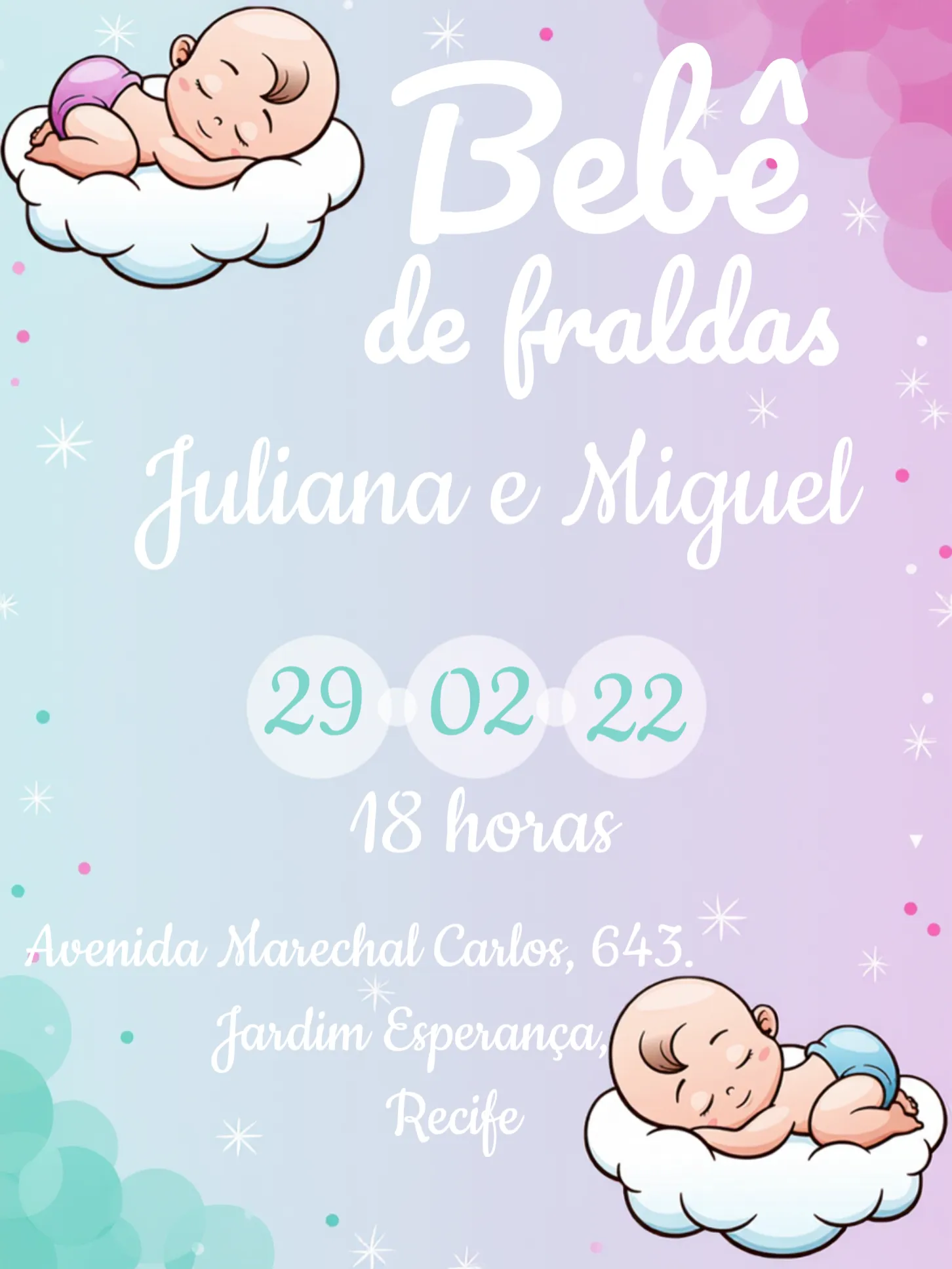 Baby Shower Gemelos Rosa y Azul Bebés - Invitación Digital | Convitede, image size:1452x1935