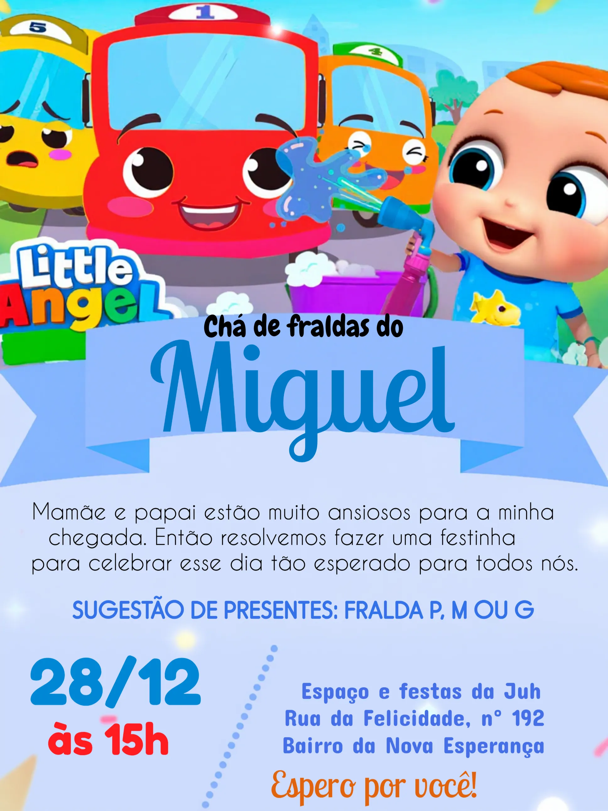 Convite Chá De Fraldas Joãozinho Bebê editável e personalizável