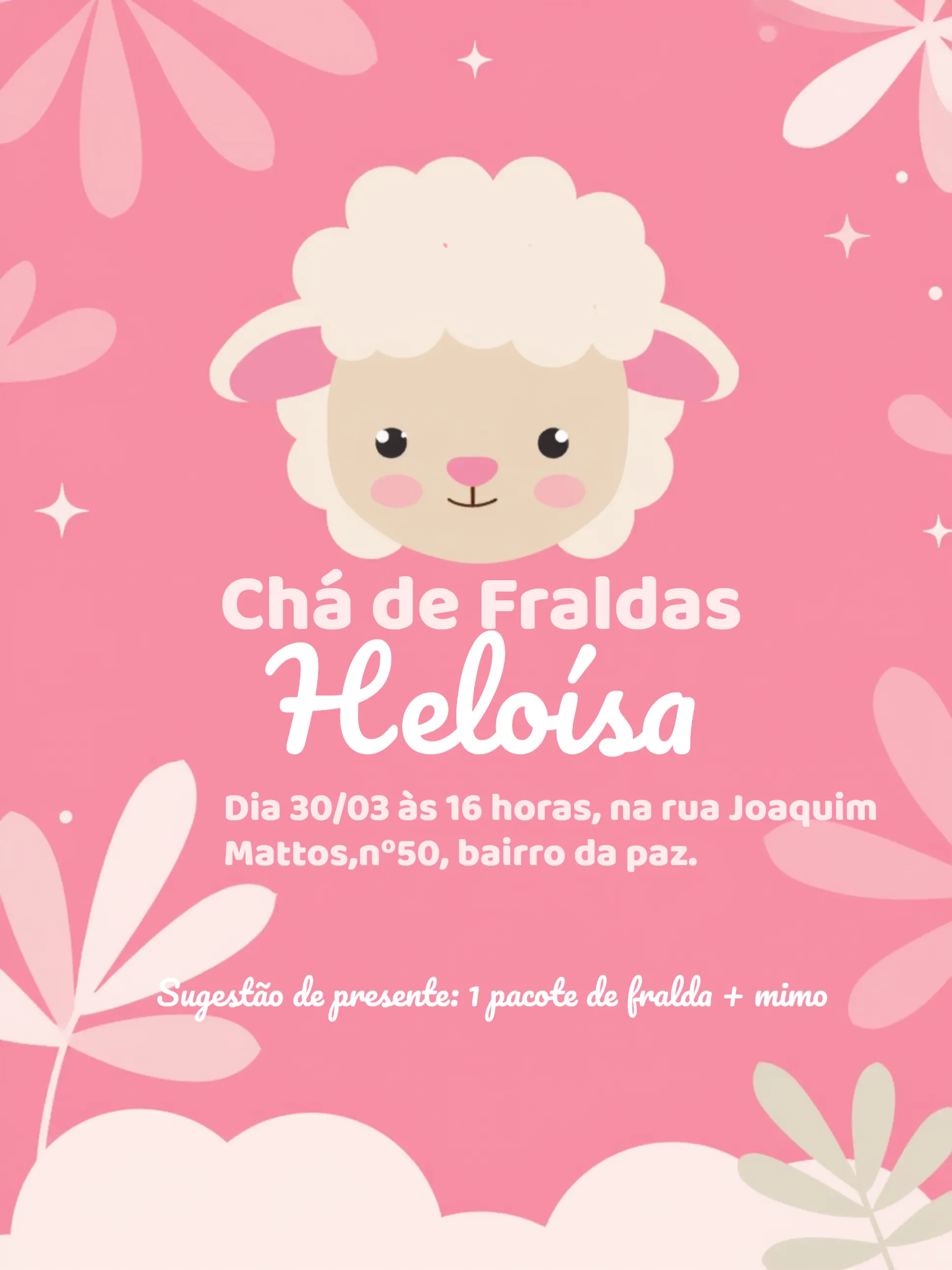 Convite Chá De Fraldas Ovelha Bebe editável e personalizável