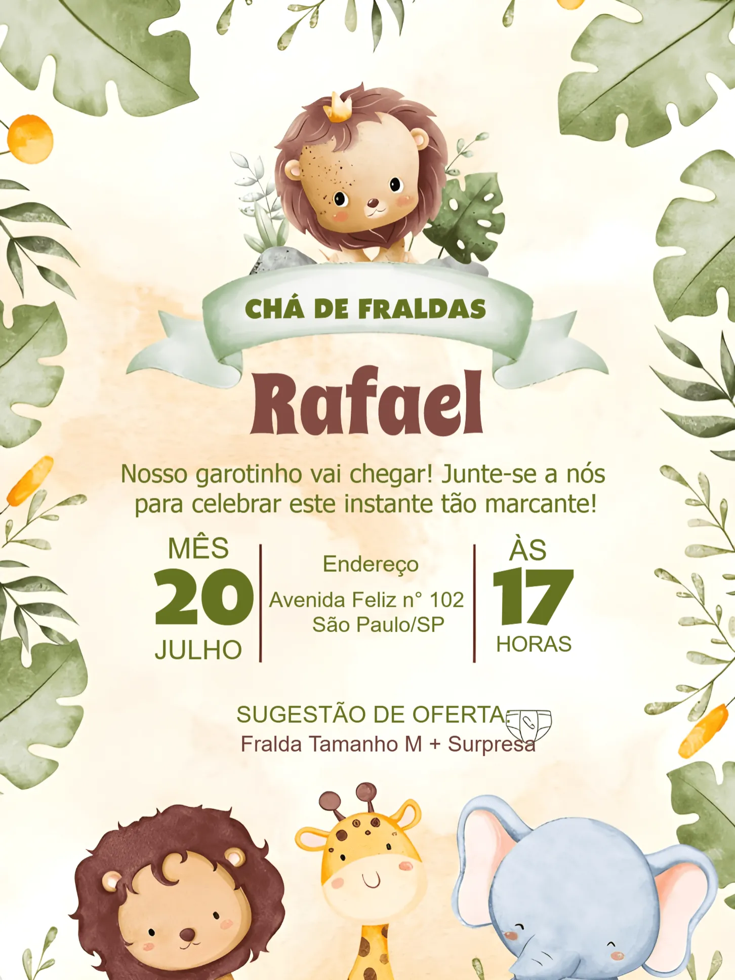 Chá De Fraldas Safari Bebê