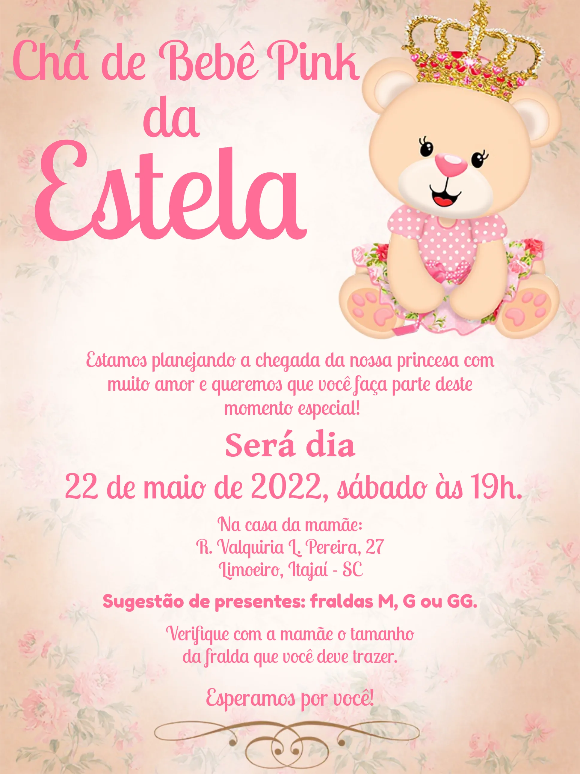 Baby Shower Princesa Osita - Encantadora Invitación Digital | Convitede, image size:1936x2581