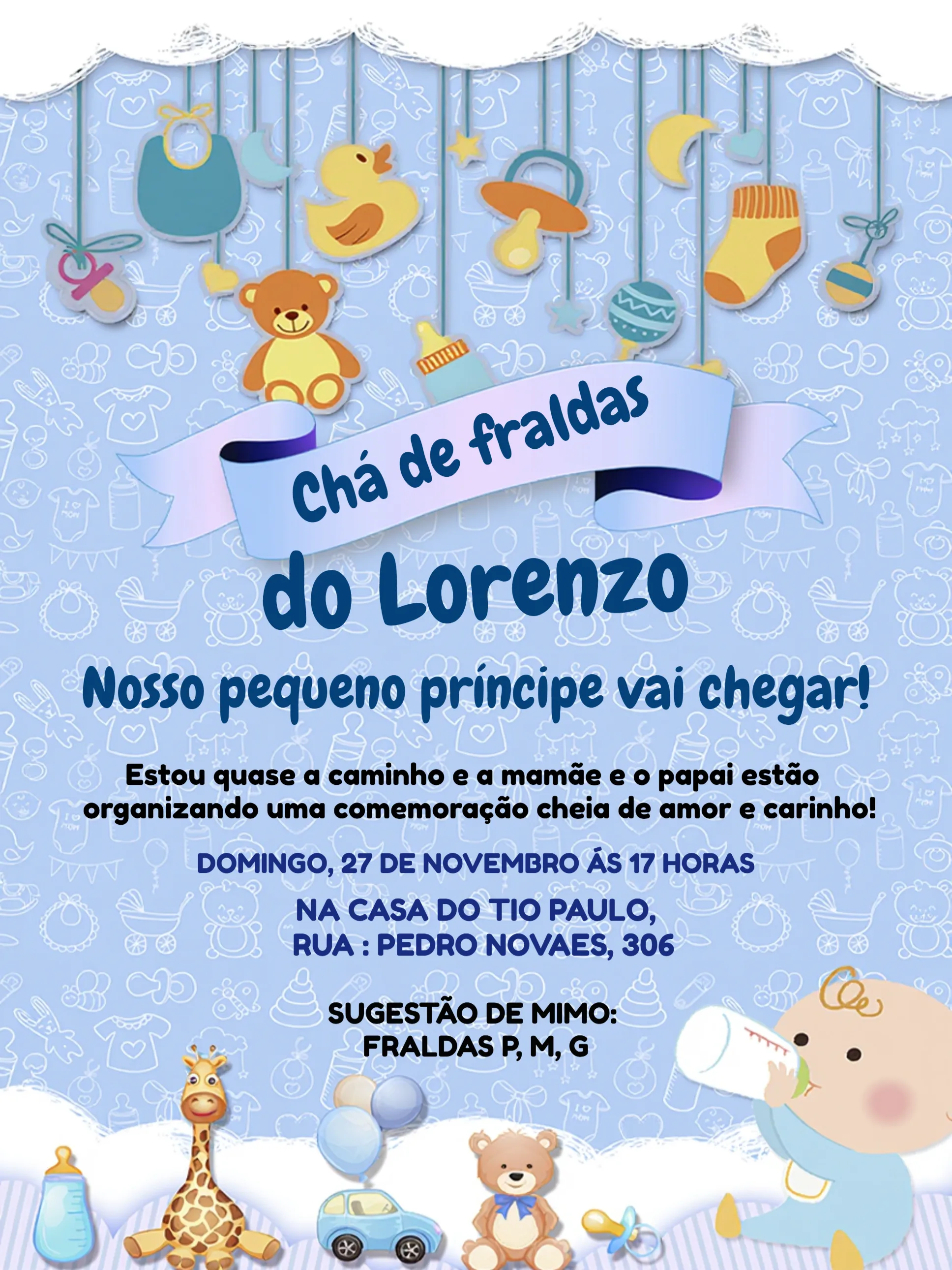 Chá De Fraldas Ursinho Azul
