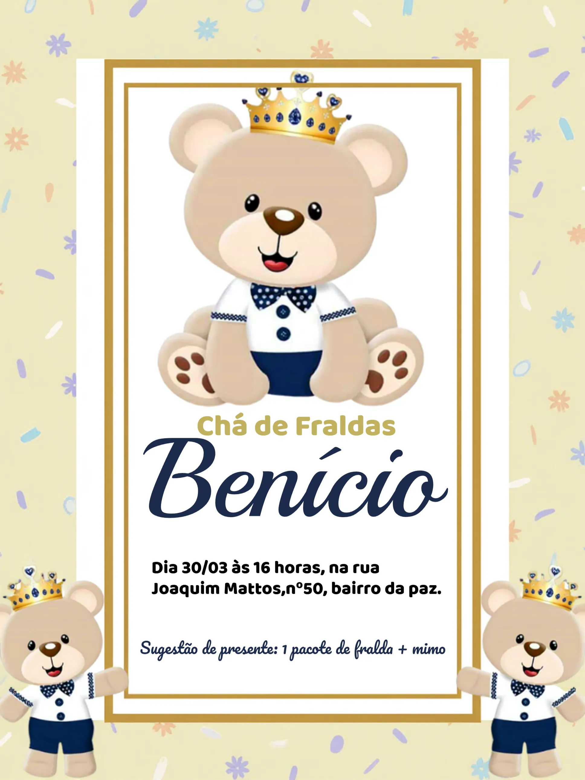 Chá De Fraldas Ursinho Príncipe Cinza.branco