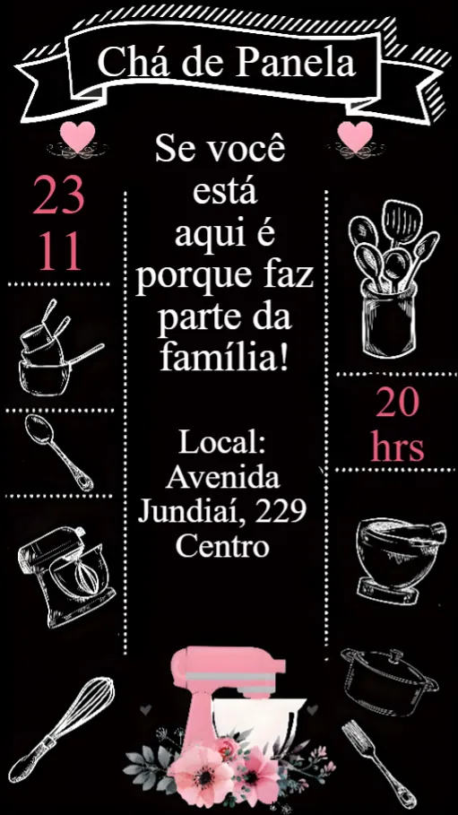 Convite Chá de Panela editável e personalizável