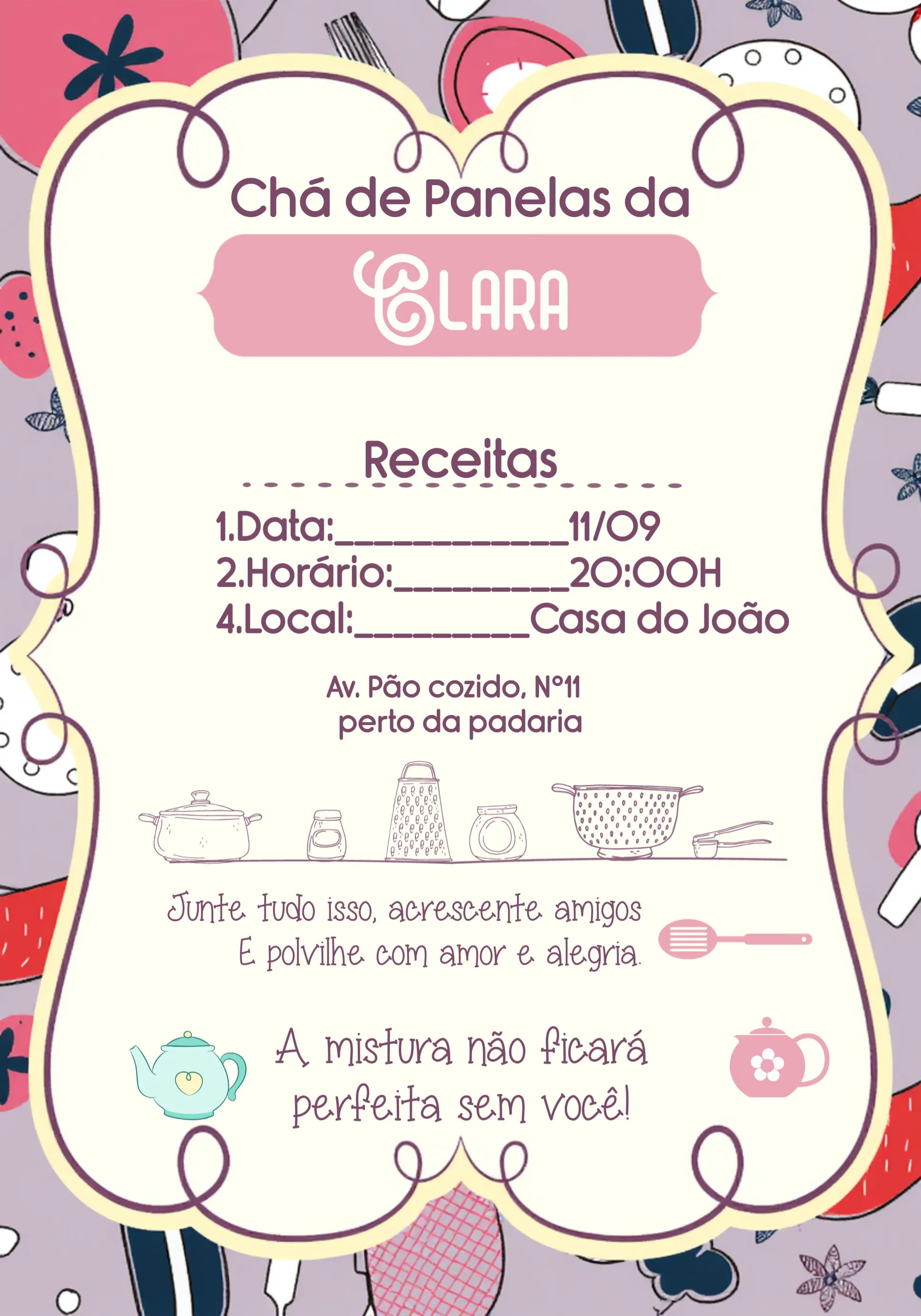 Convite Chá De Panela Colher editável e personalizável