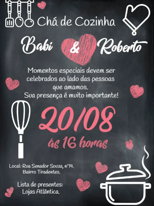 Convite Chá De Panela Cozinha editável e personalizável