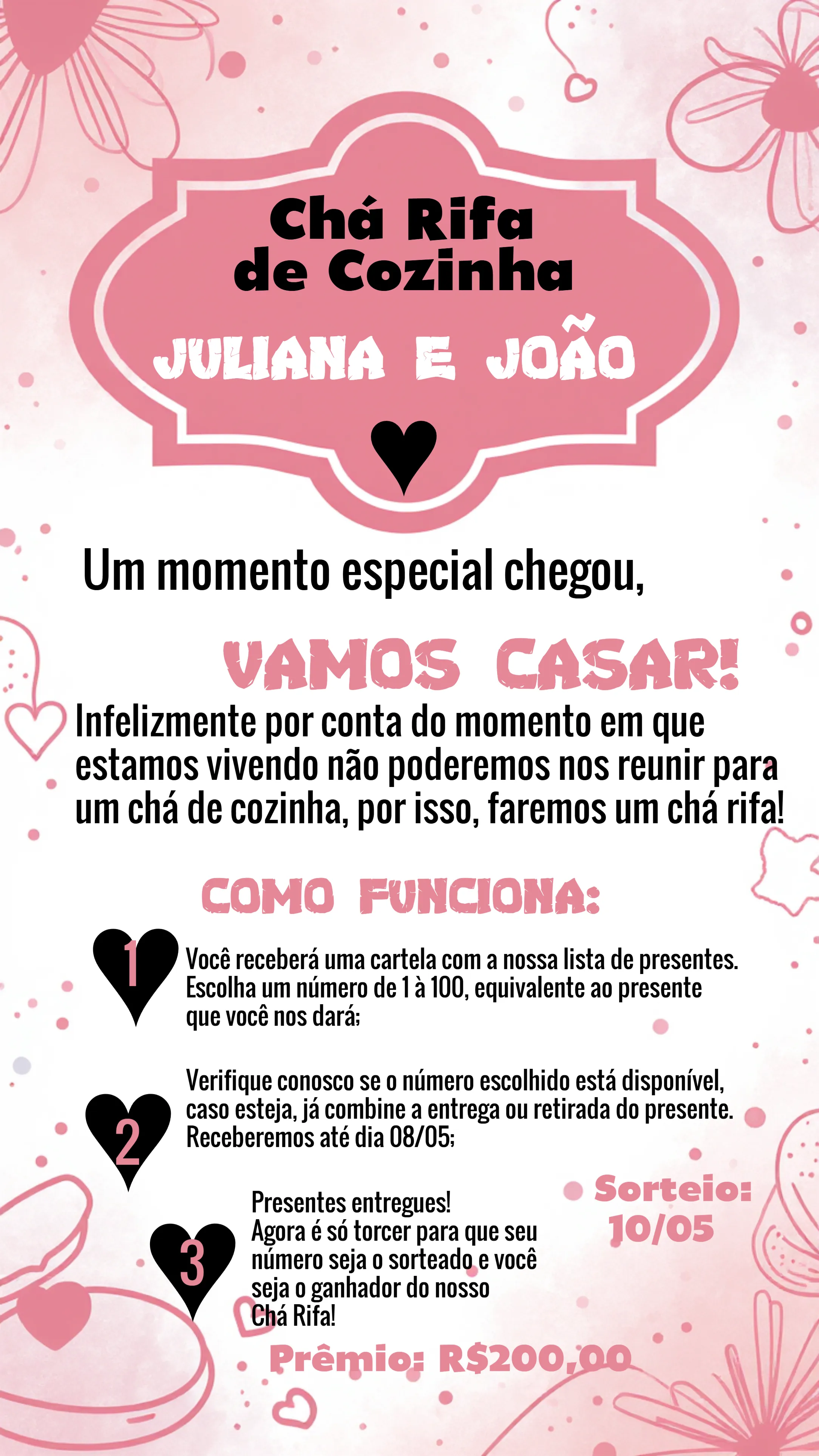 Convite Chá De Panela Rosa Chaleir editável e personalizável