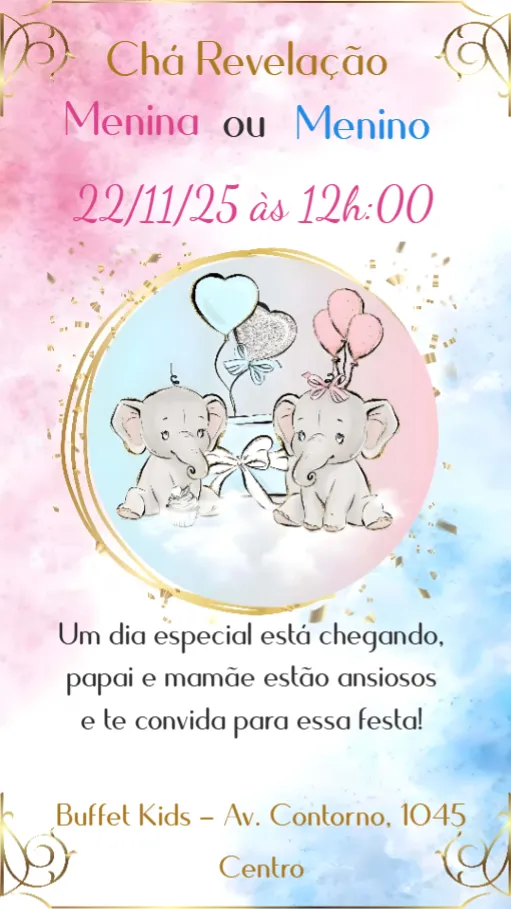 Convite Chá Revelação editável e personalizável