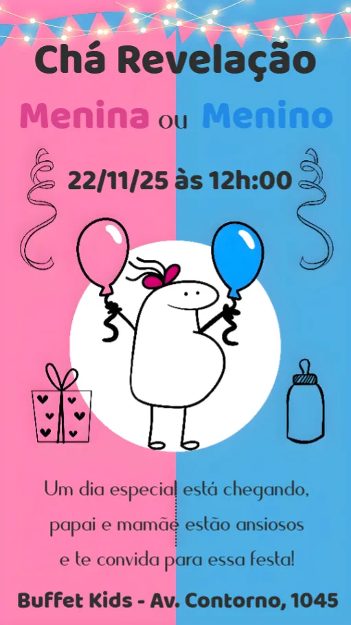 Convite Chá Revelação editável e personalizável