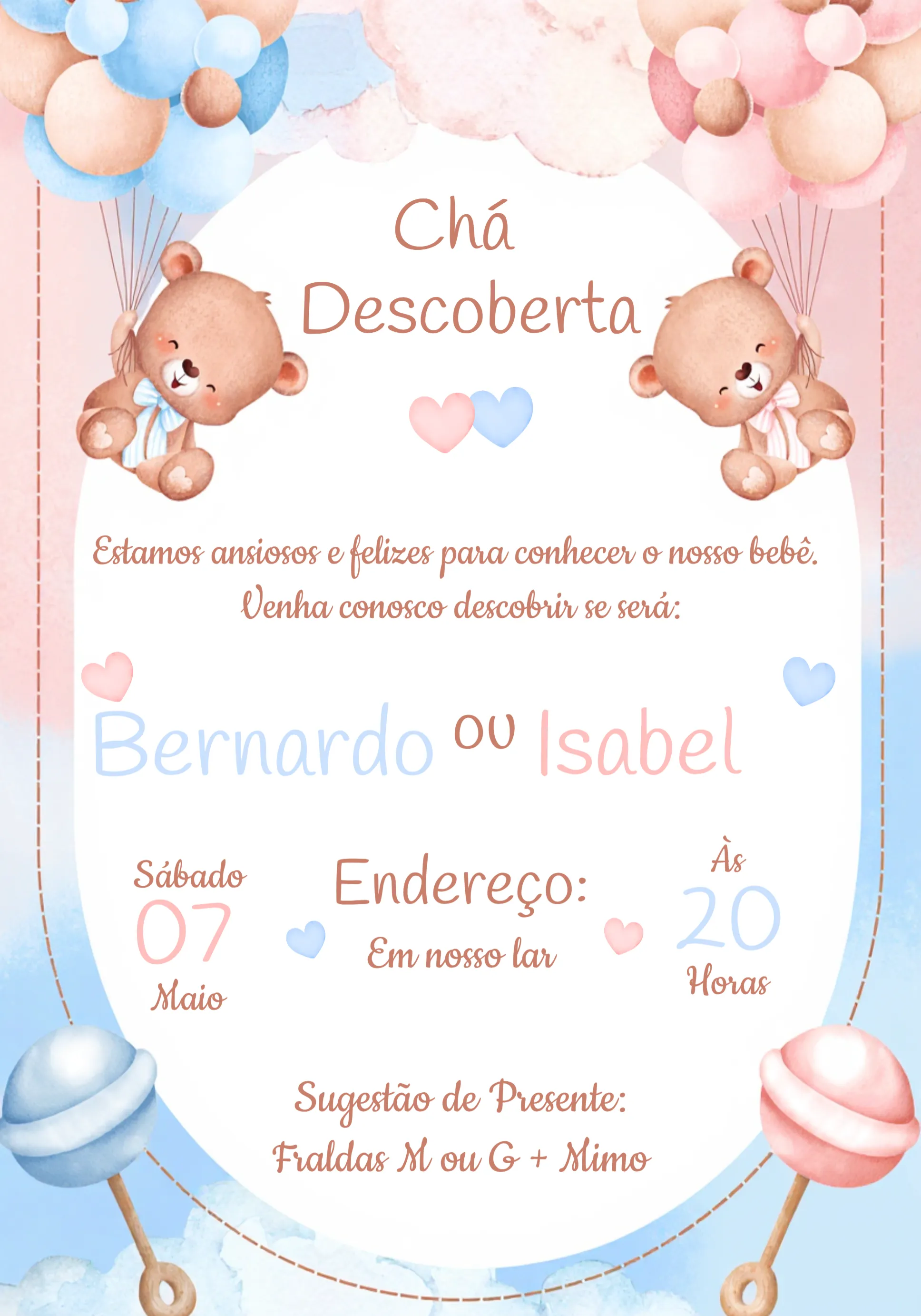 Chá Revelação Ursinho Baloeiro Fofo