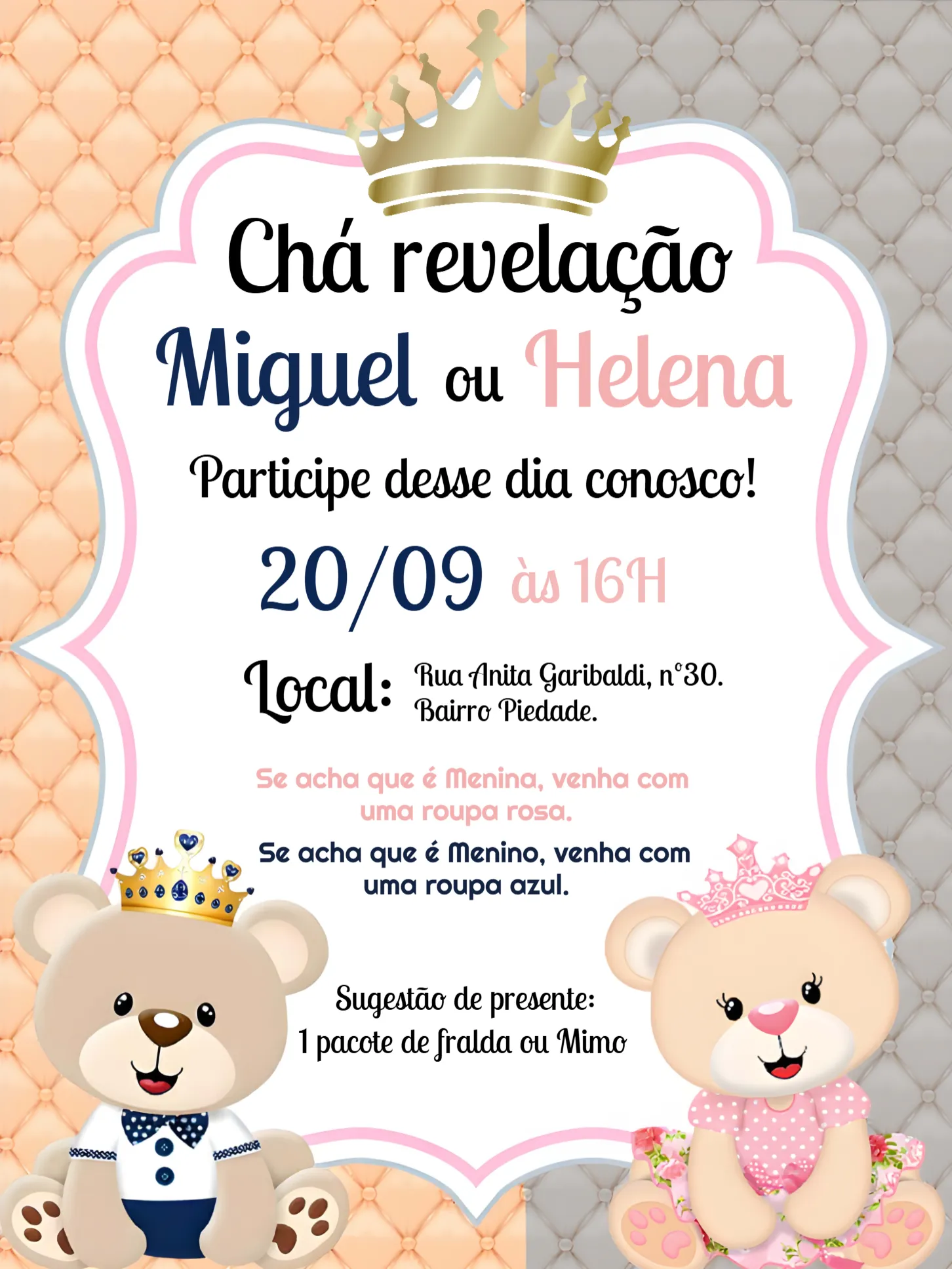 Chá Revelação Ursinho Príncipe E Ursinha Princesa Rosa