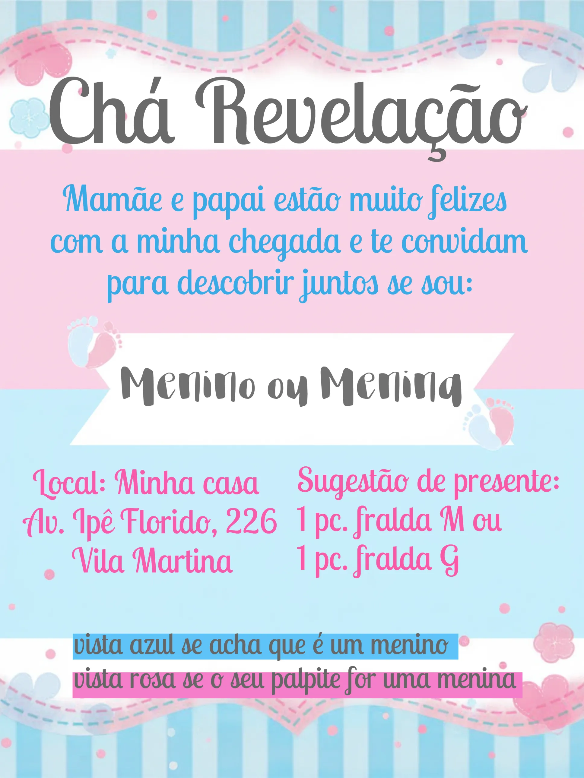 Convite Chá Revelação Ursinhos De Bebê editável e personalizável