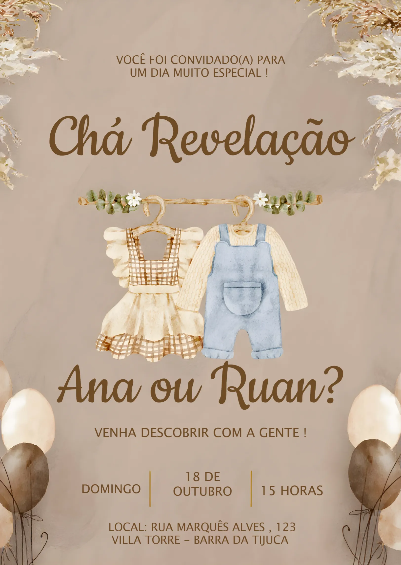 Convite Chá Revelação Varal De Roupas Baby editável e personalizável