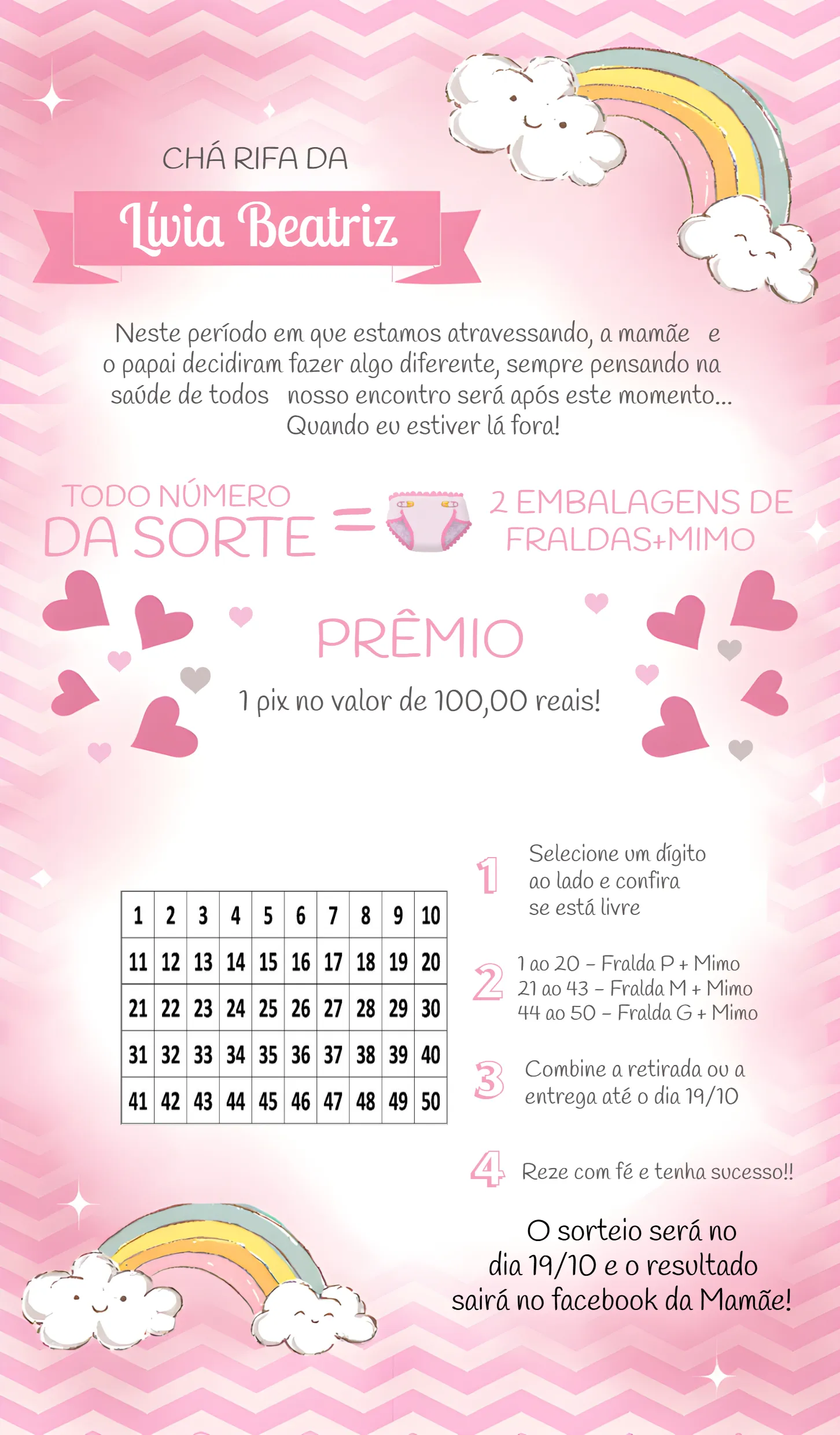 Invite Tea Raffle Rain of Love Numbers editable and customizable