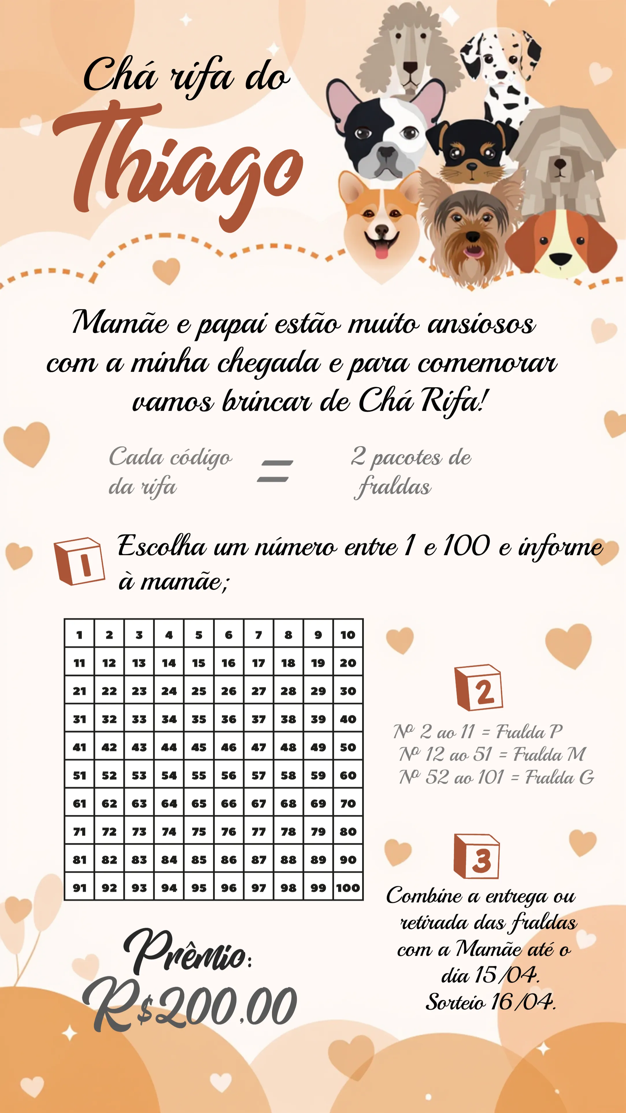Convite Chá Rifa Pets Bebe para chá rifa