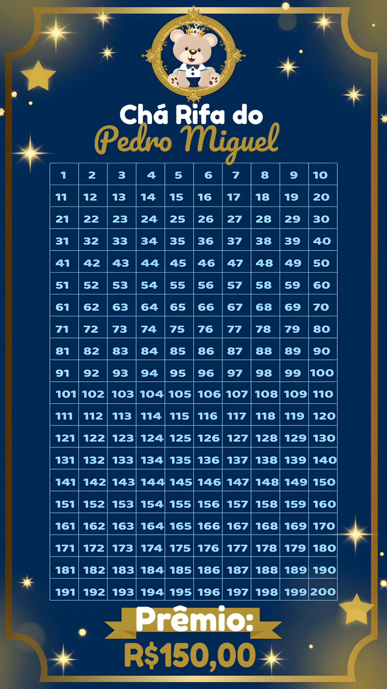 Invite Prince Teddy Bear Raffle Tea Card editable and customizable