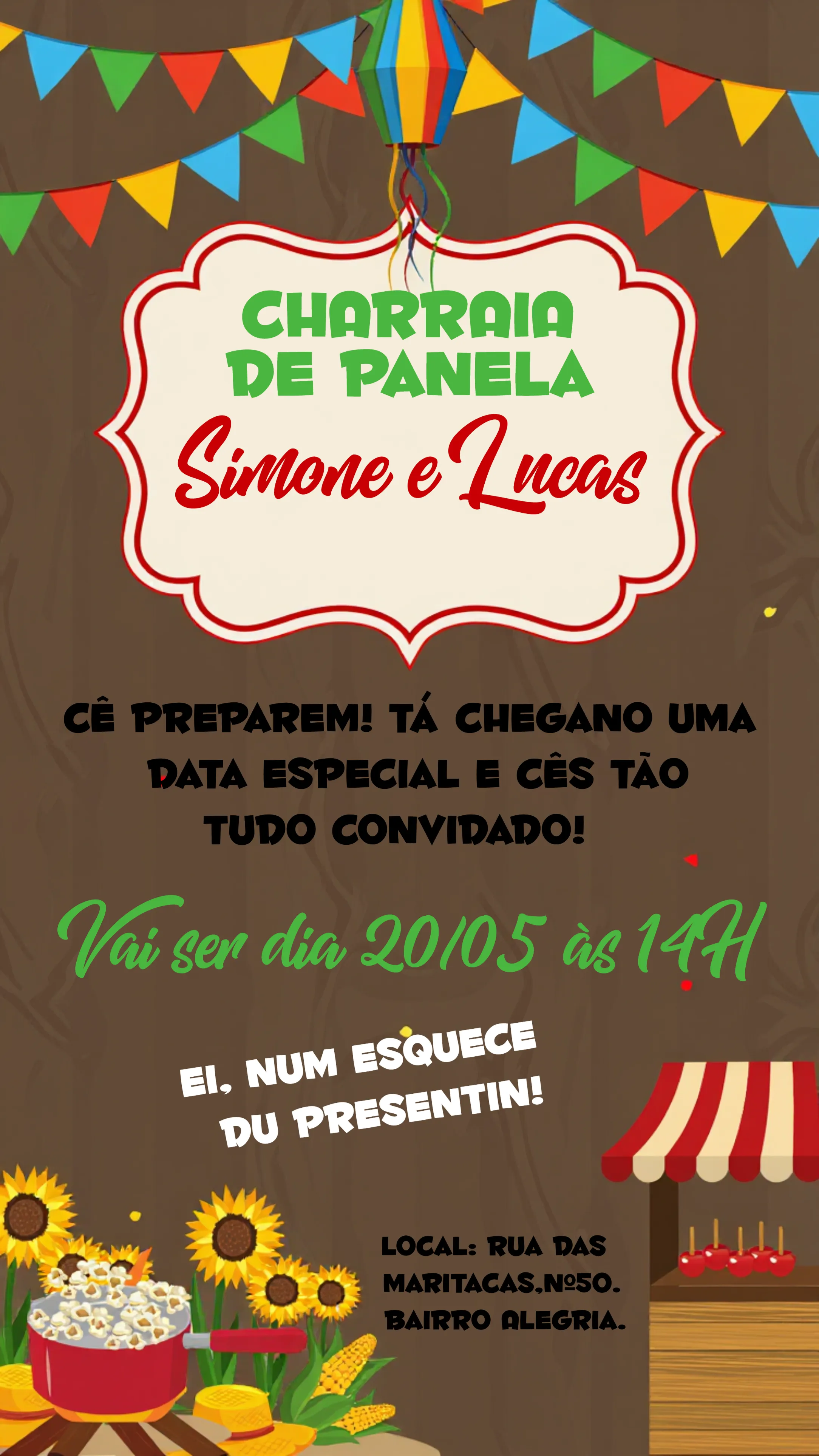 Convite Chárraia De Panela Amarelo editável e personalizável