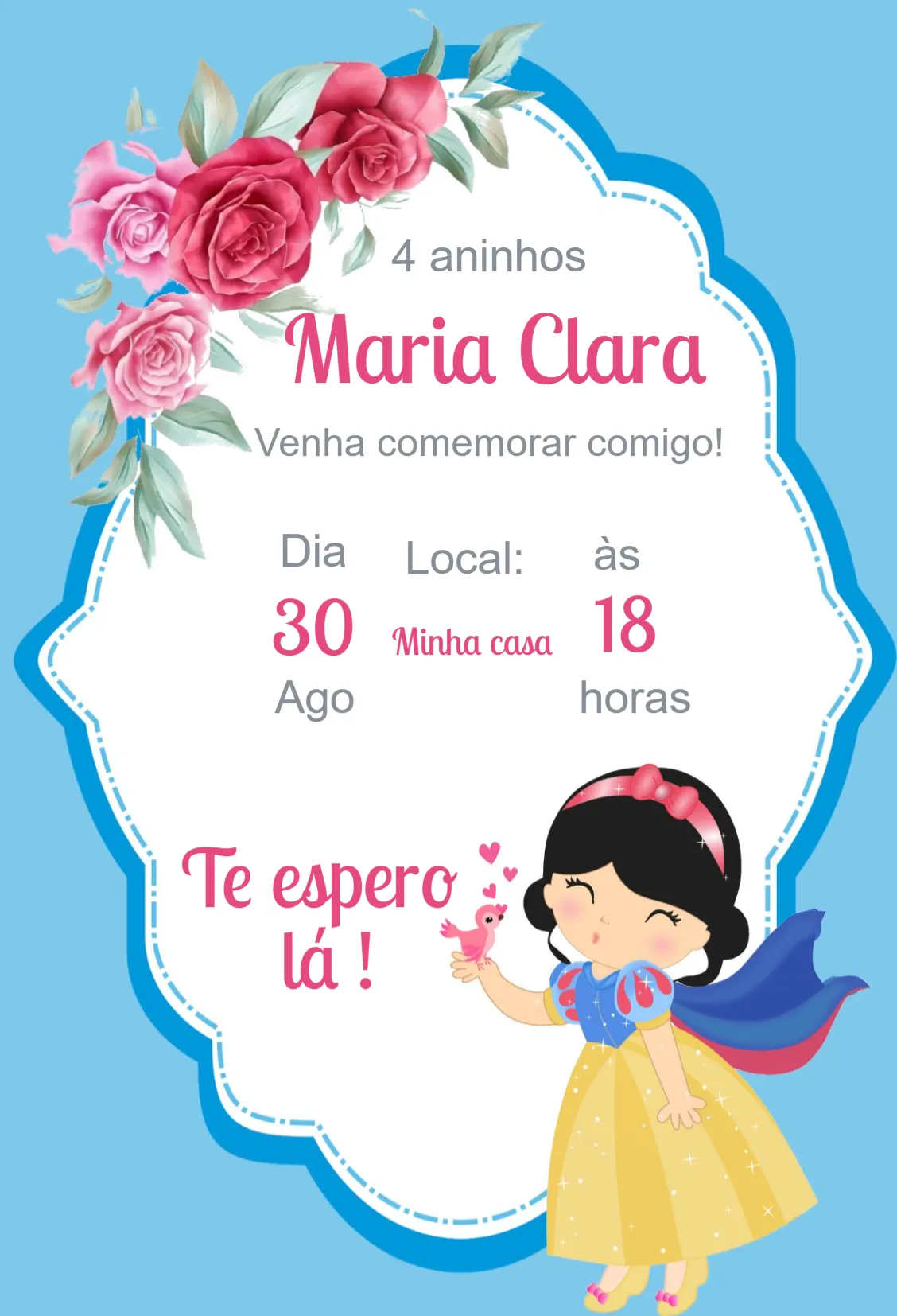 Convite Convite aniversário Branca de Neve  para aniversário infantil