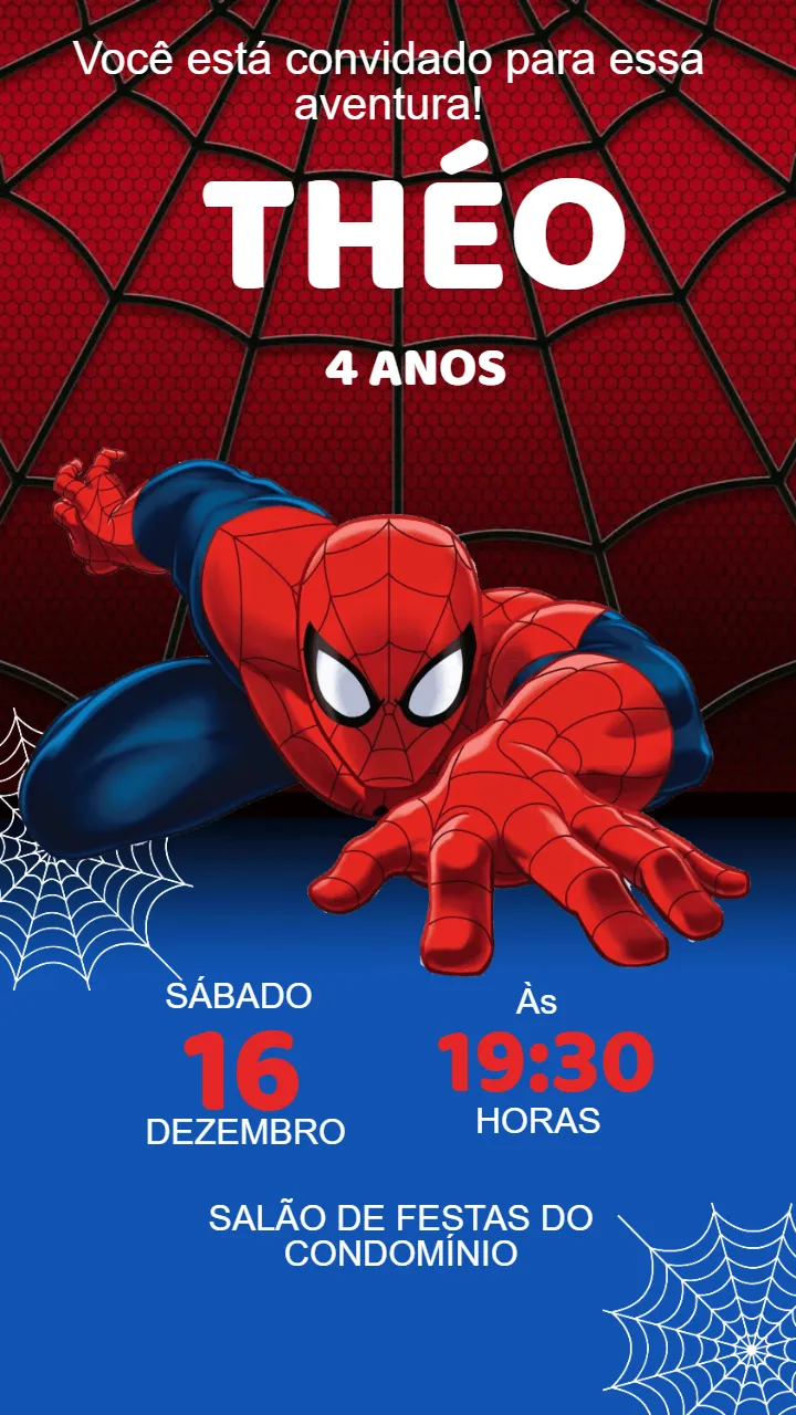 Convite Convite Aniversário Homem Aranha editável e personalizável