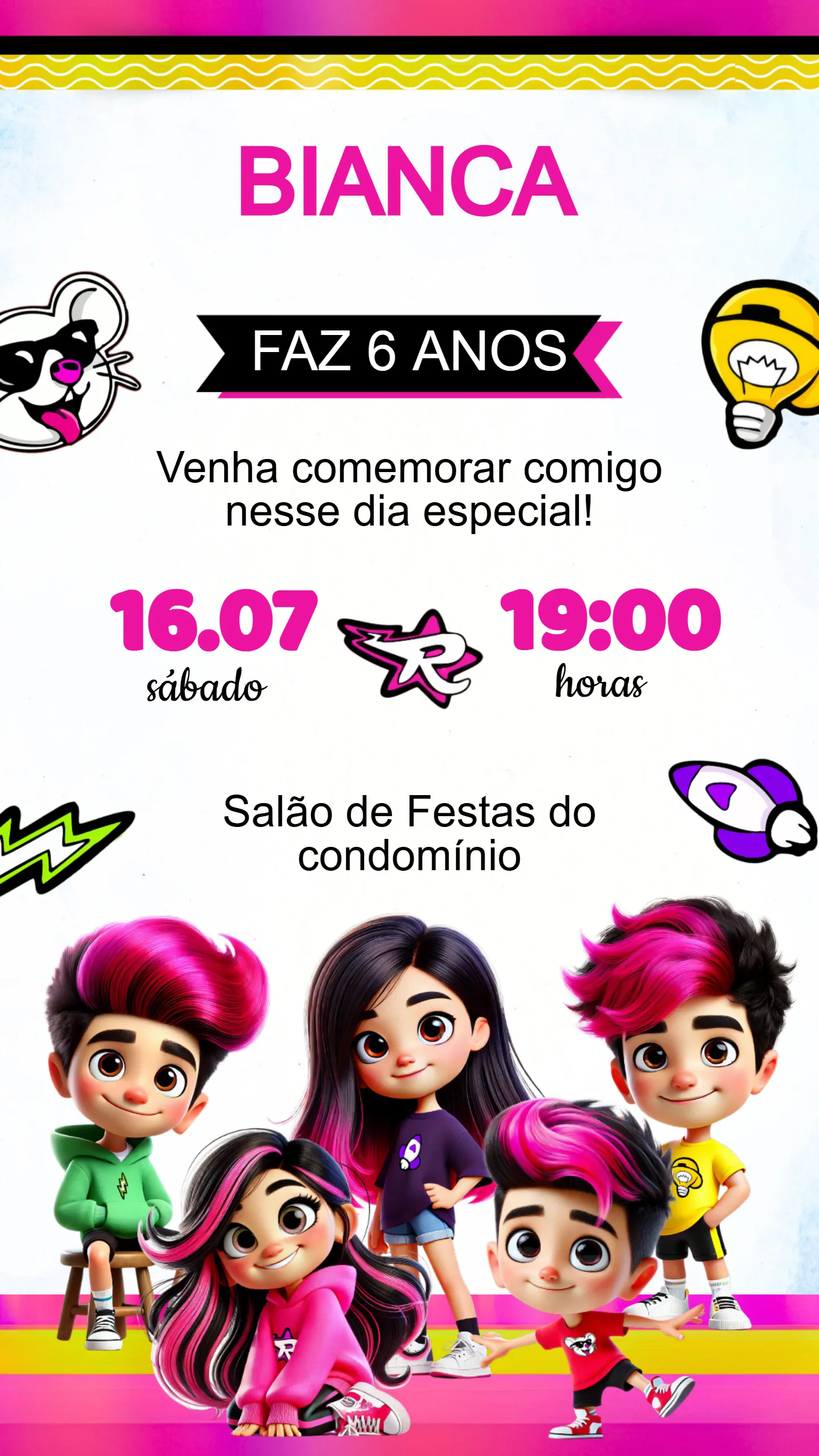 Convite Convite Aniversário os Rosas Emilly Vick editável e personalizável