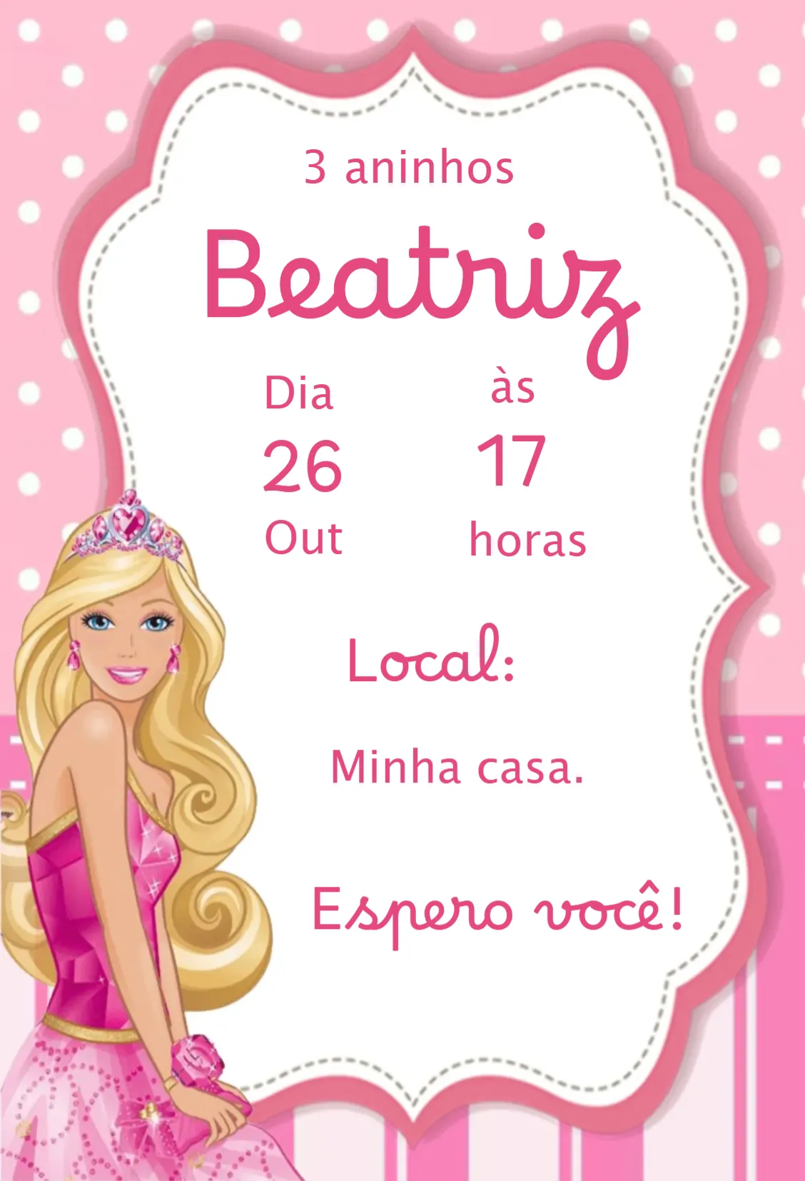 Convite Convite Barbie  para aniversário infantil