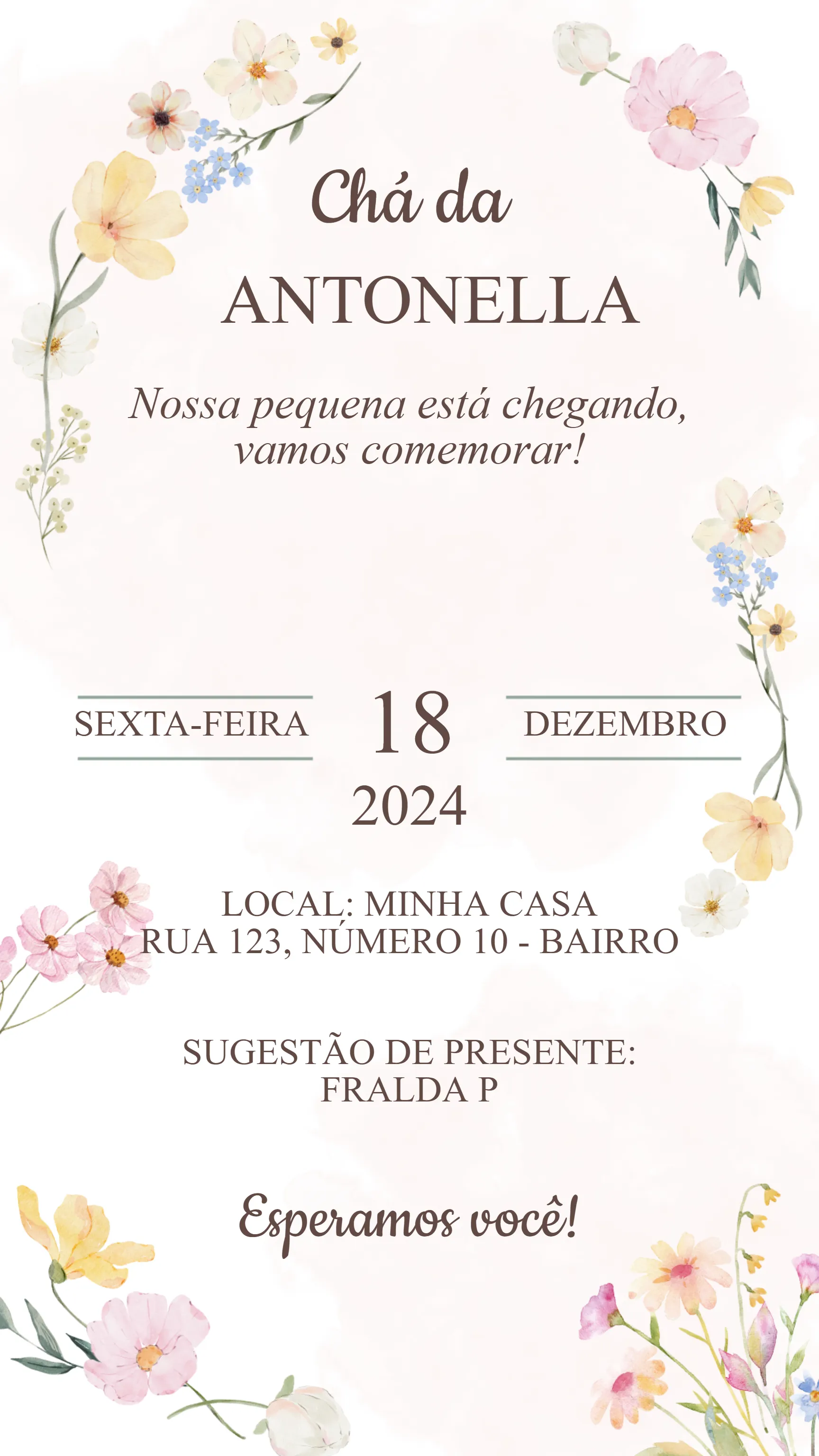 Convite Convite Chá de Bebê Jardim Encantado editável e personalizável