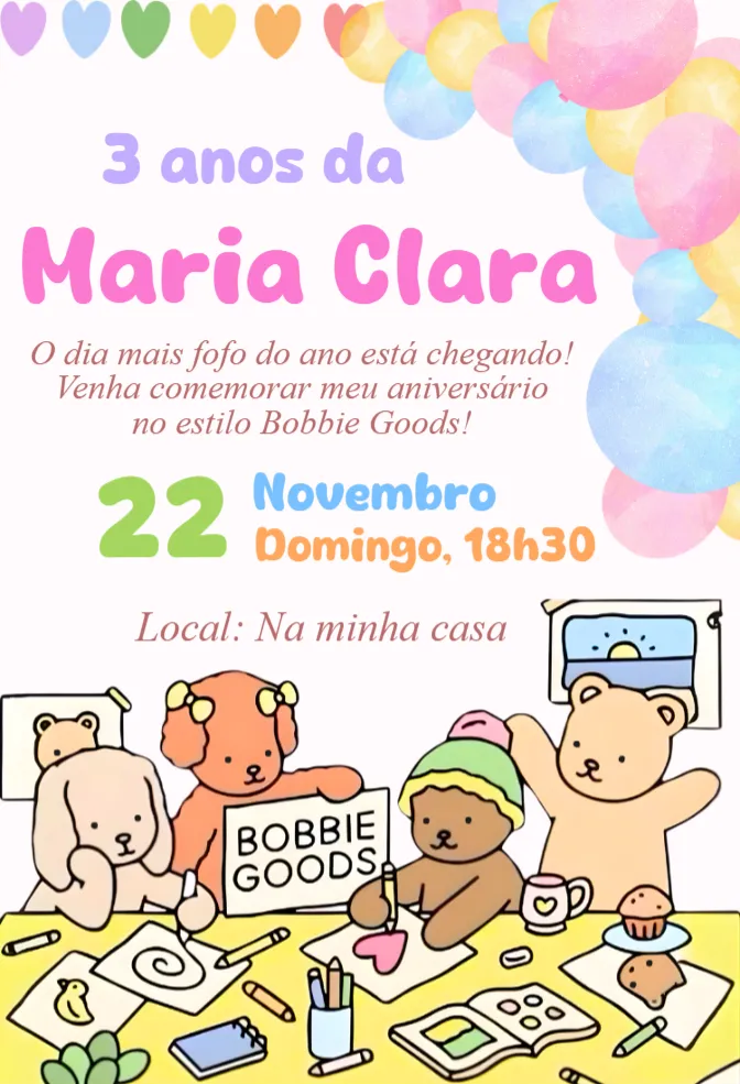 Convite convite digital bobbie goods editável e personalizável