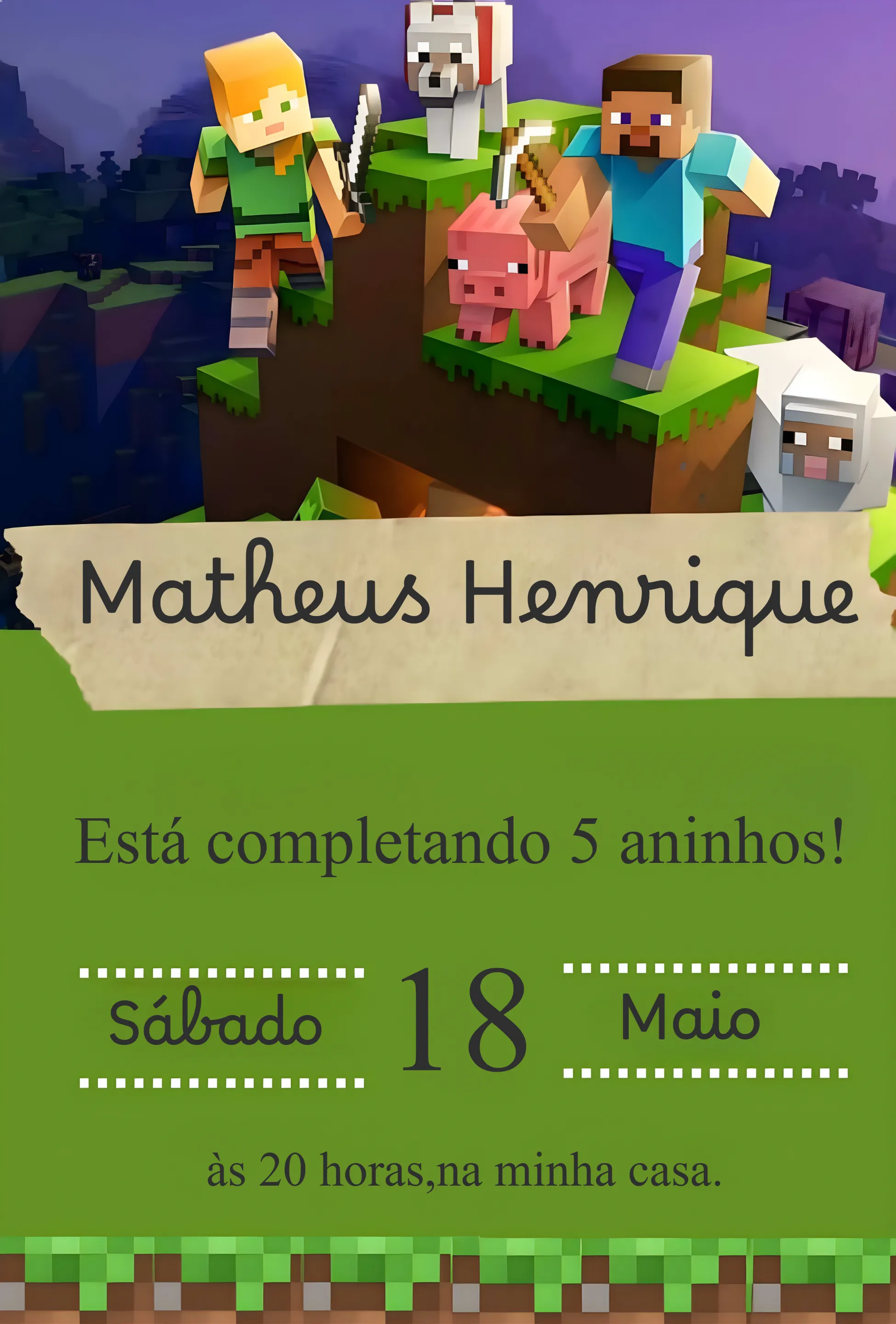 Invite Minecraft Invitation editable and customizable