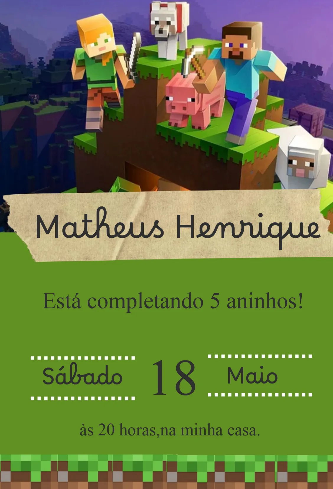 Convite Convite Minecraft para aniversário infantil