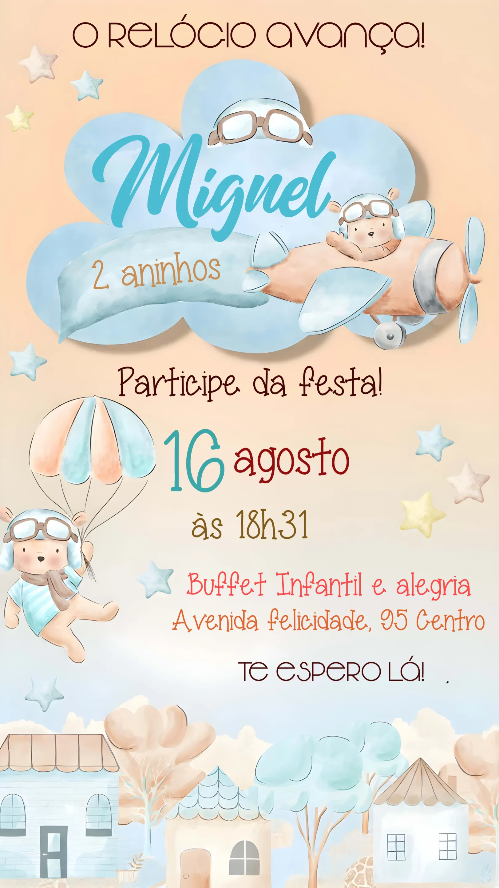 Convite Covnite O Tempo Voa Infantil para chá de fraldas