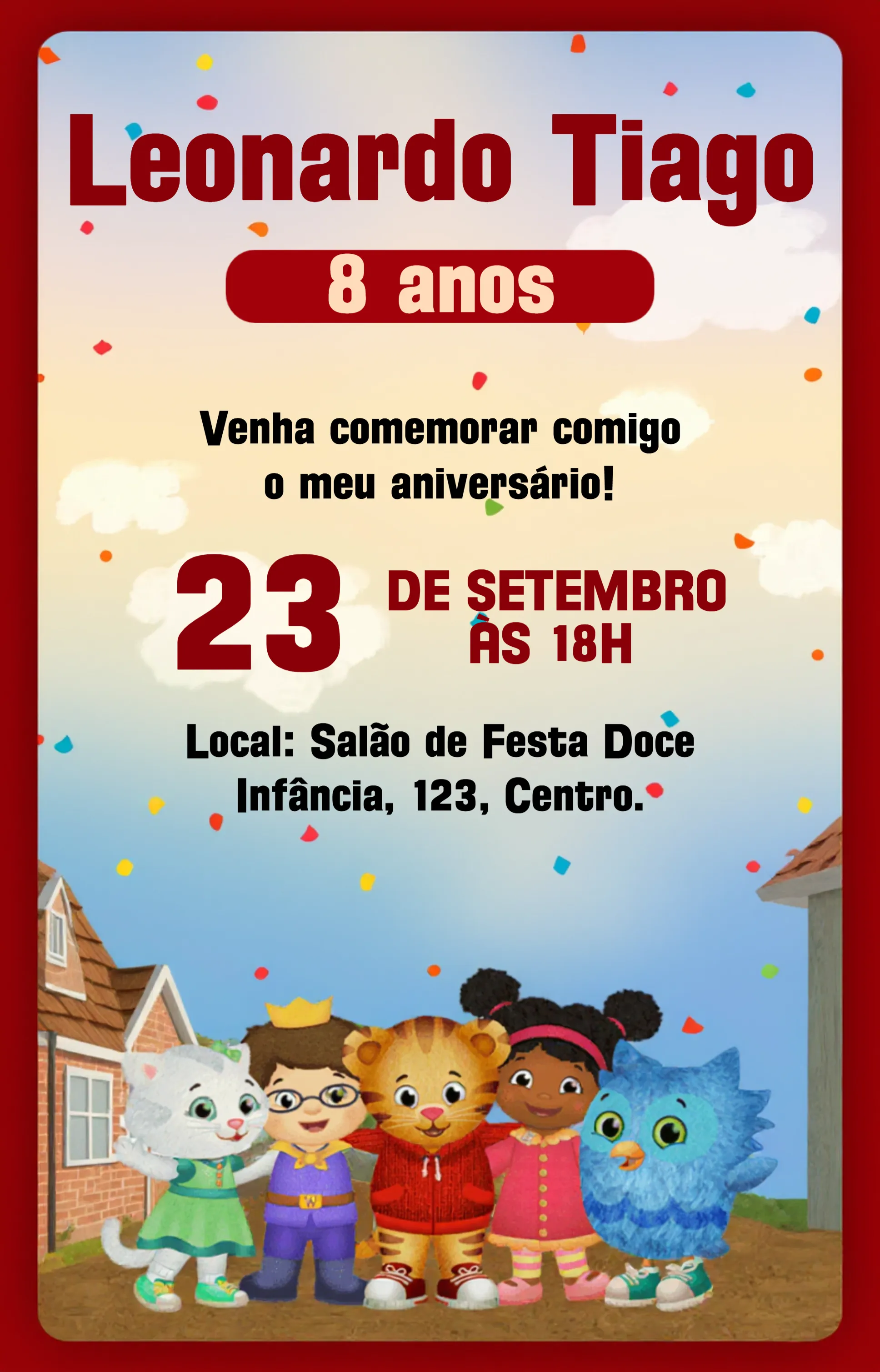 Convite Daniel Tiger Senhora editável e personalizável