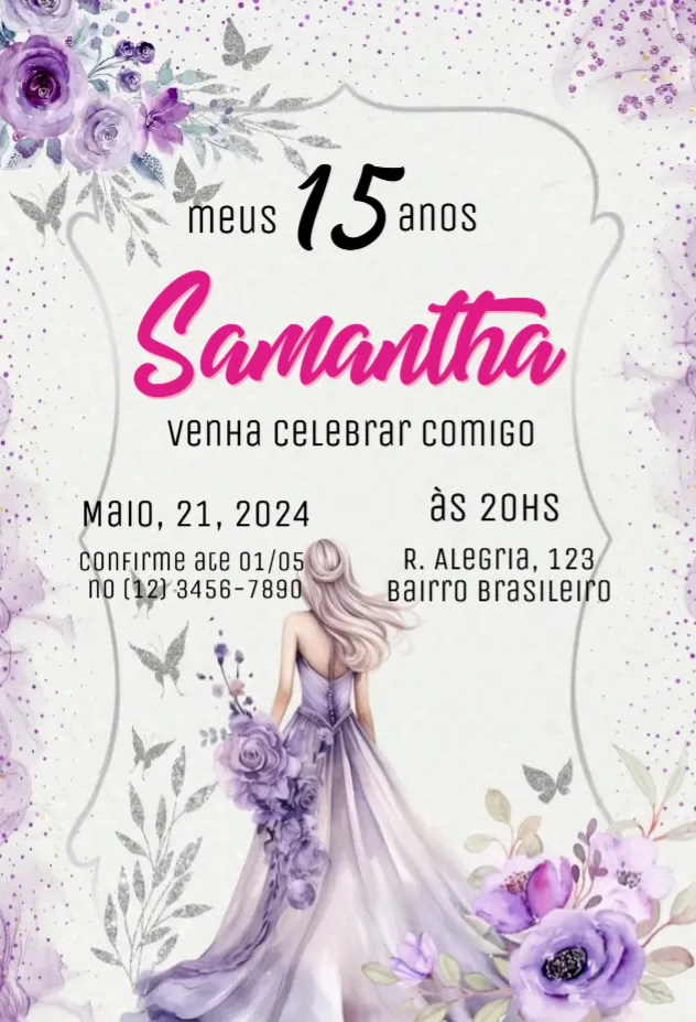 Convite Debutante 15 anos editável e personalizável