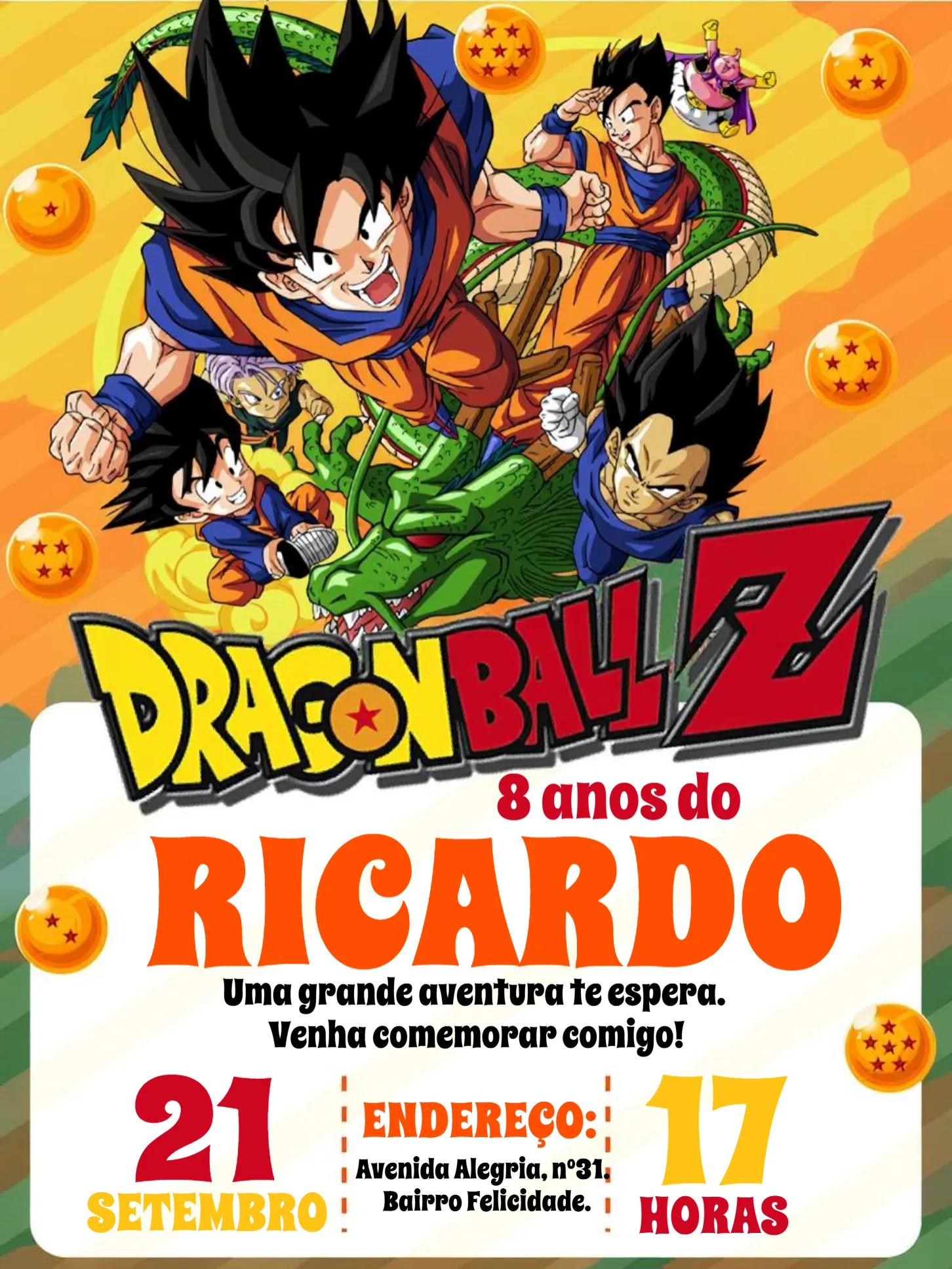 Convite Dragon Ball Z Goku Amarelo para mais pesquisados