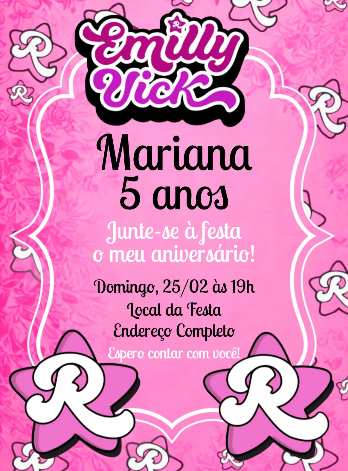 Convite Emilly Vick Youtuber editável e personalizável