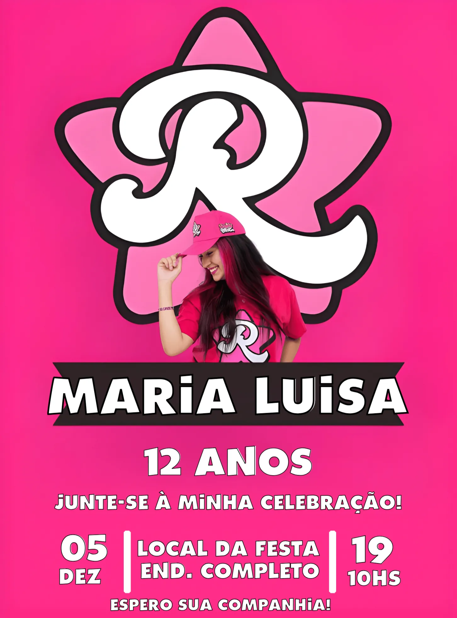 Convite Emily Vick Atriz editável e personalizável