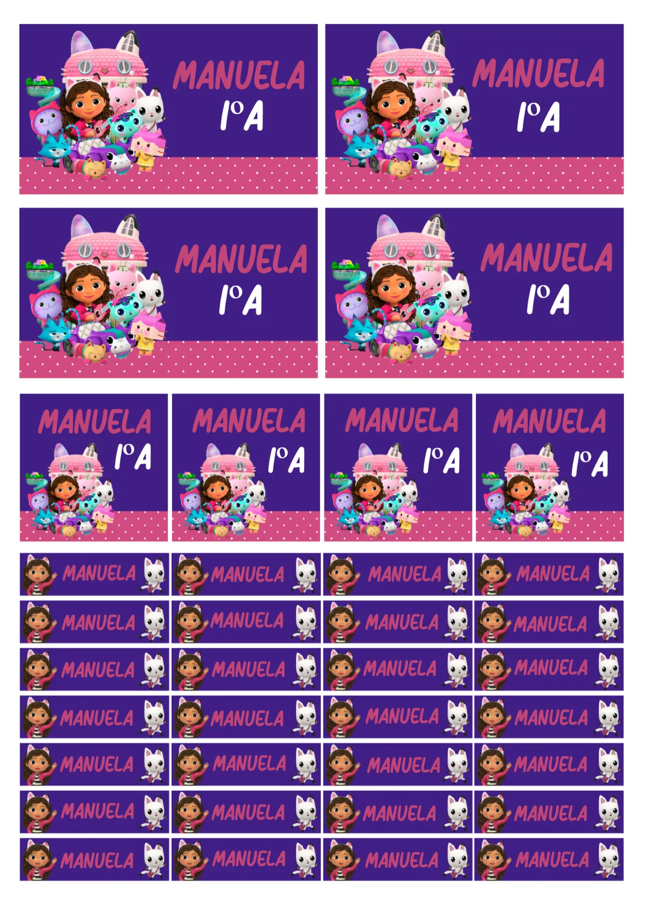 Convite Etiqueta escolar Casa Mágica de Gabby editável e personalizável