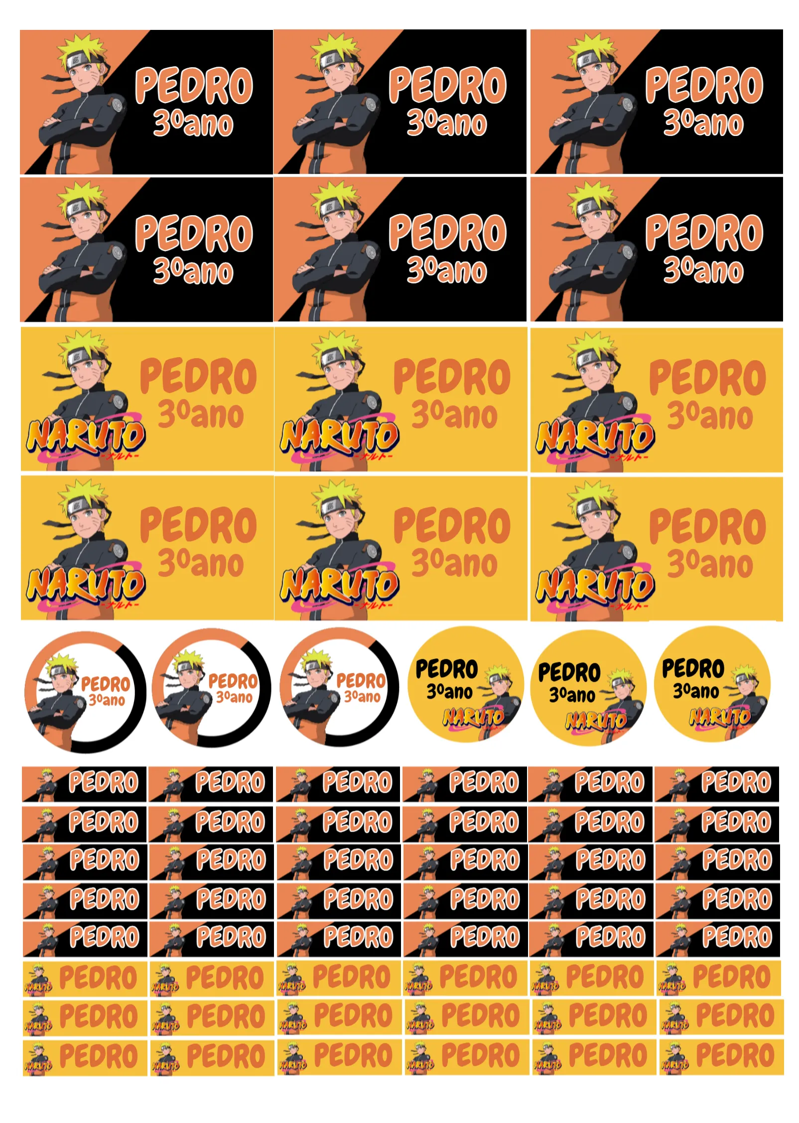 Convite Etiqueta Escolar Naruto Adesivo para aniversário infantil