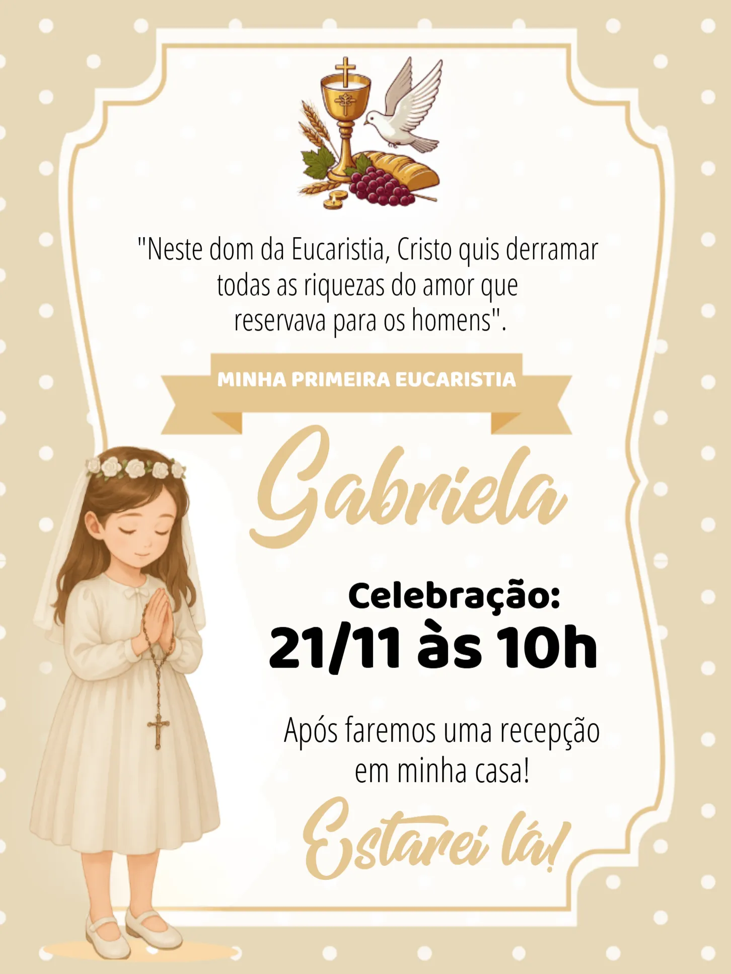 Eucaristia Primeira Comunhão Menina Coroinha