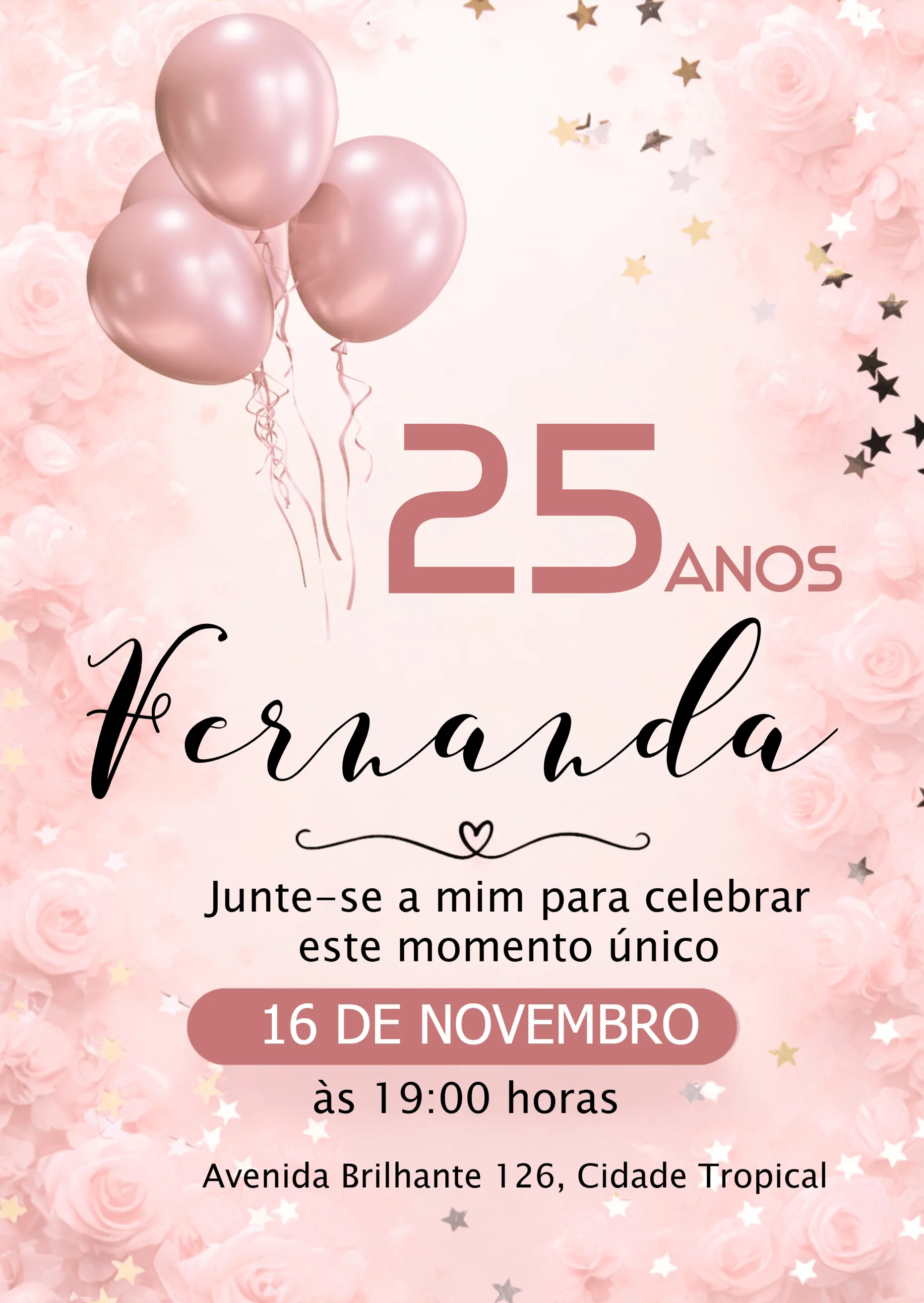 Convite Feminino Estrela editável e personalizável