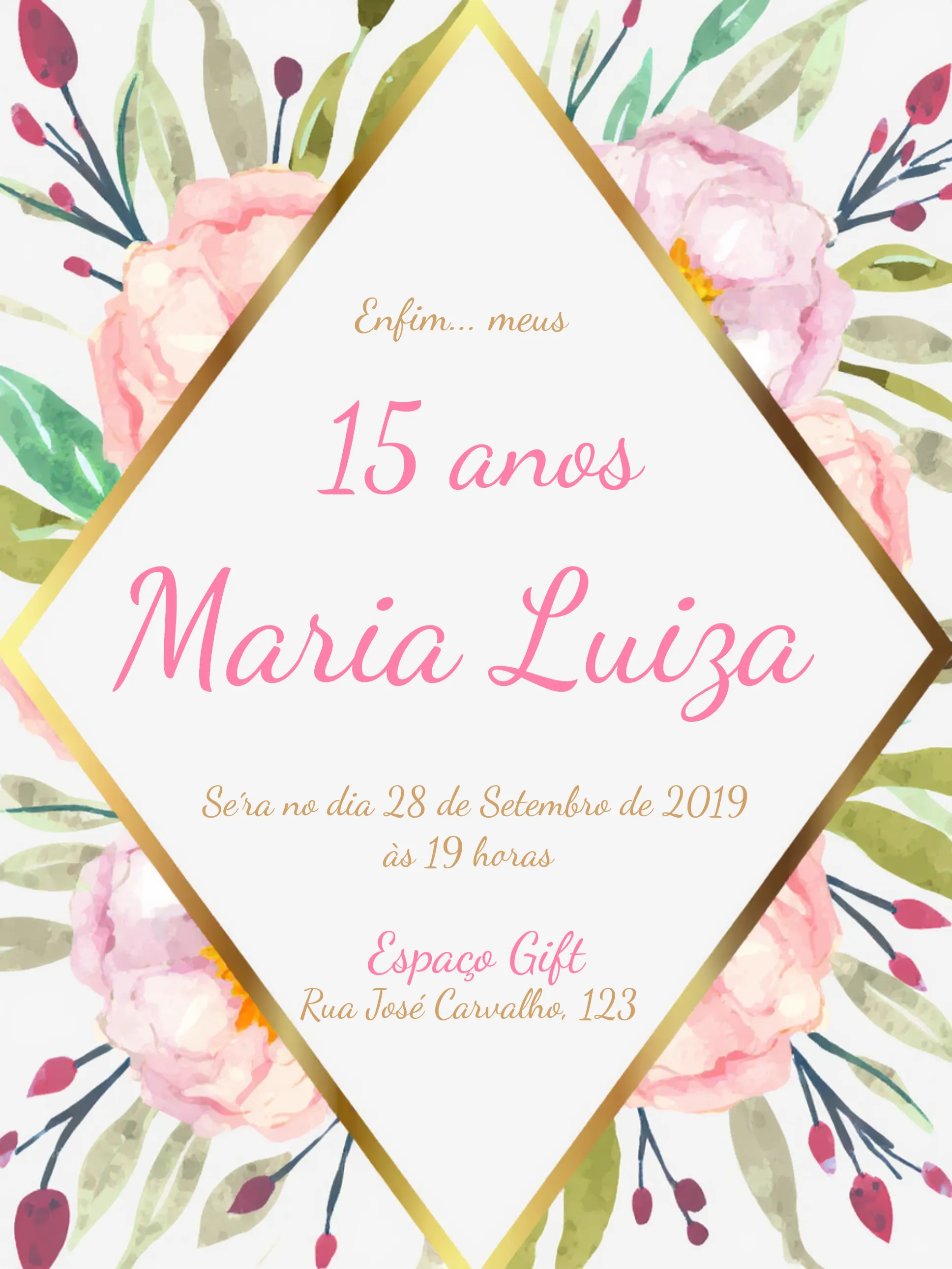 Convite Festa De 15 Anos Floral Na Praia Praiano editável e personalizável