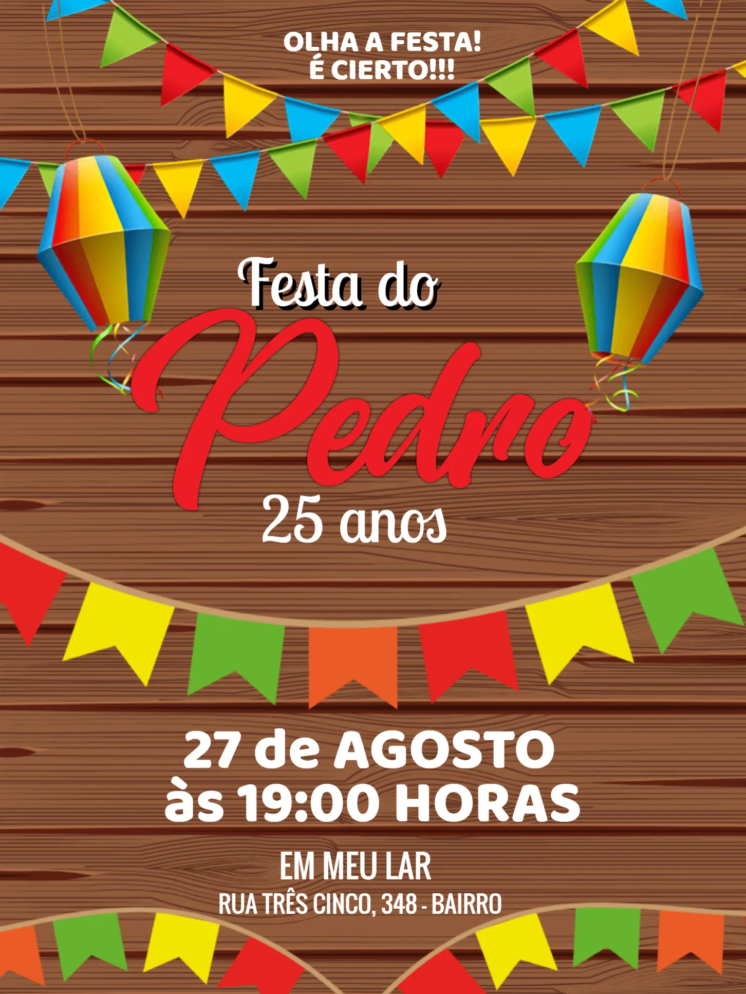 Convite Festa Junina Arraiá Julina editável e personalizável