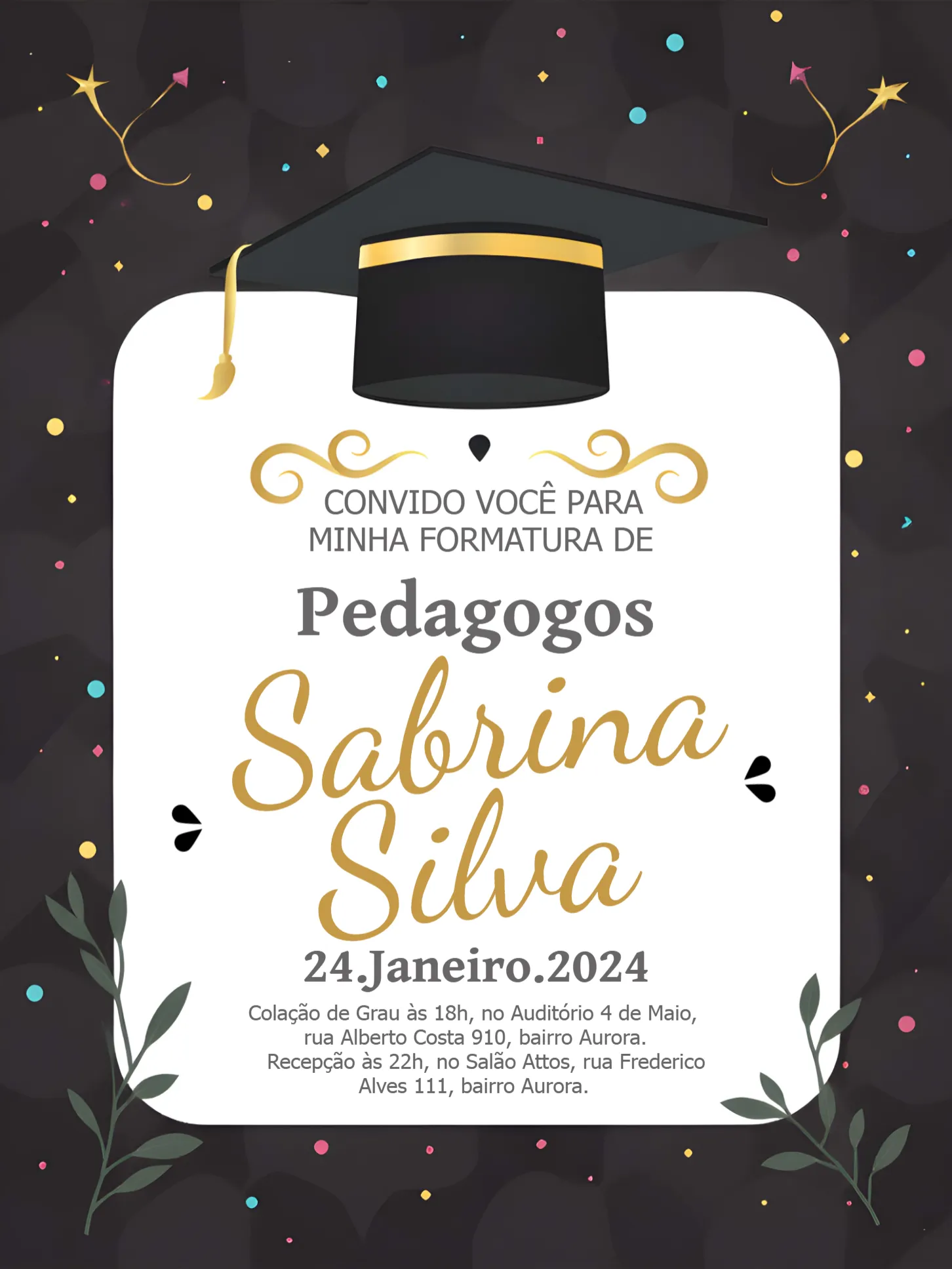 Convite Formatura Branco editável e personalizável