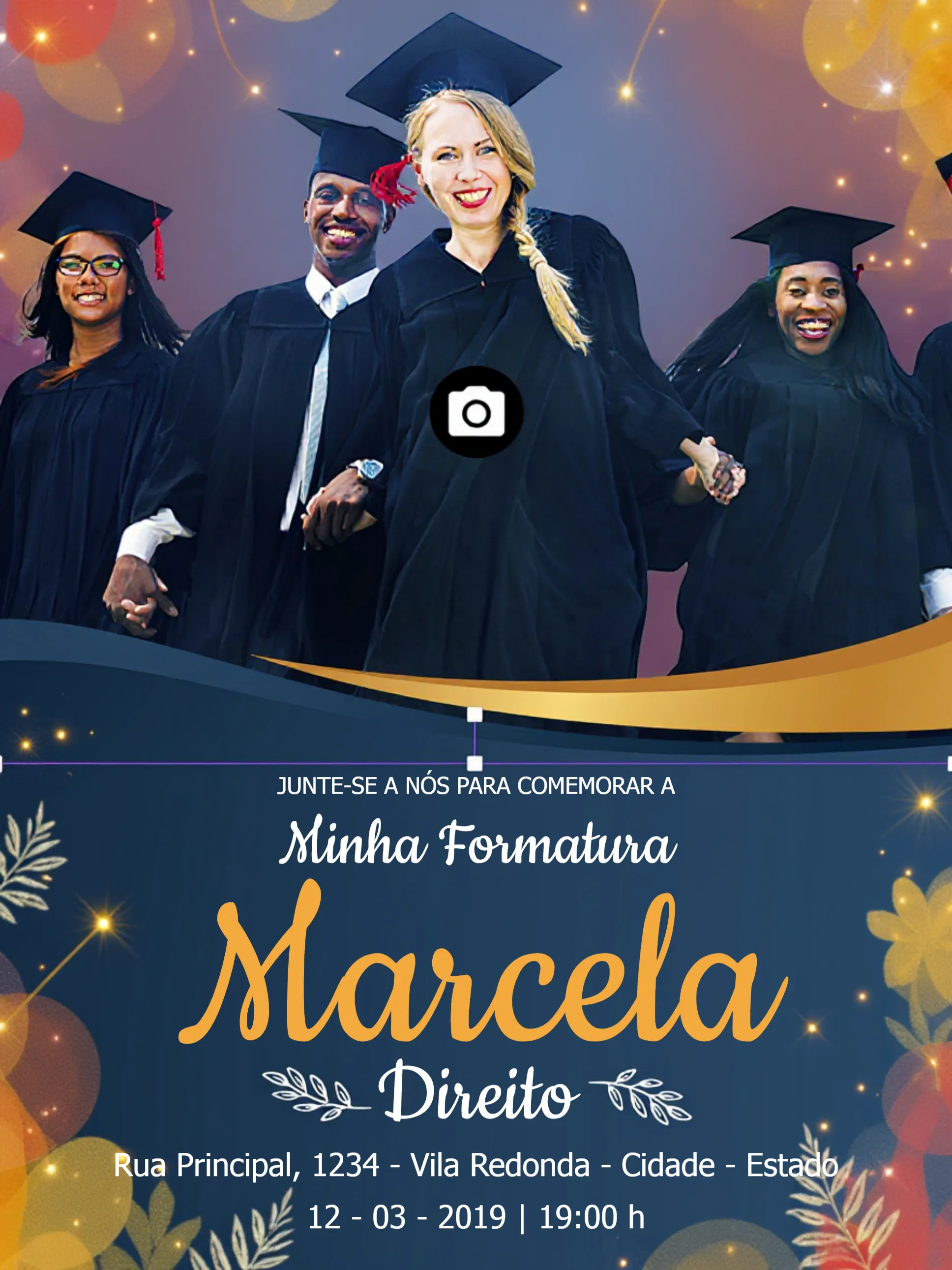 Convite Formatura Com Foto Azul editável e personalizável