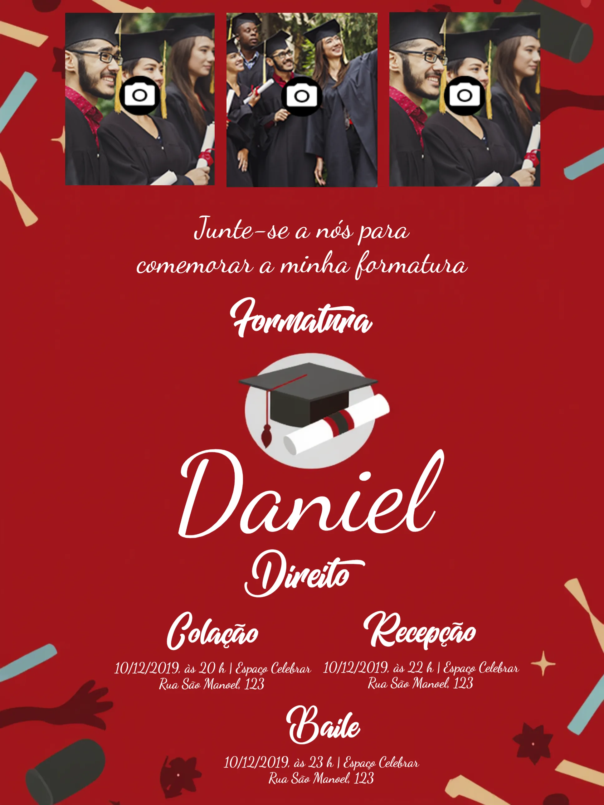 Convite Formatura Com Fotos Mosaico editável e personalizável