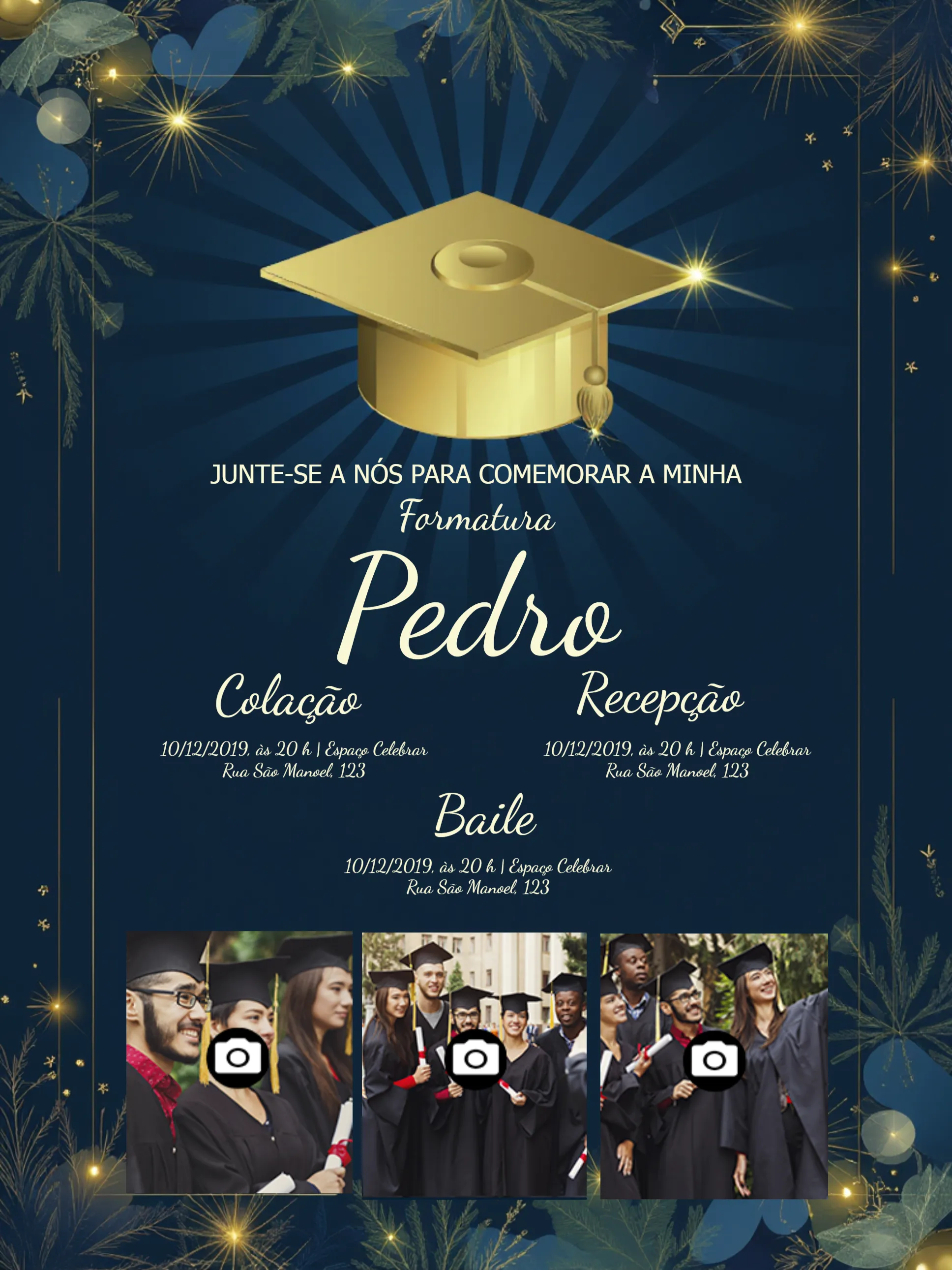 Convite Formatura Com Fotos Colegial editável e personalizável