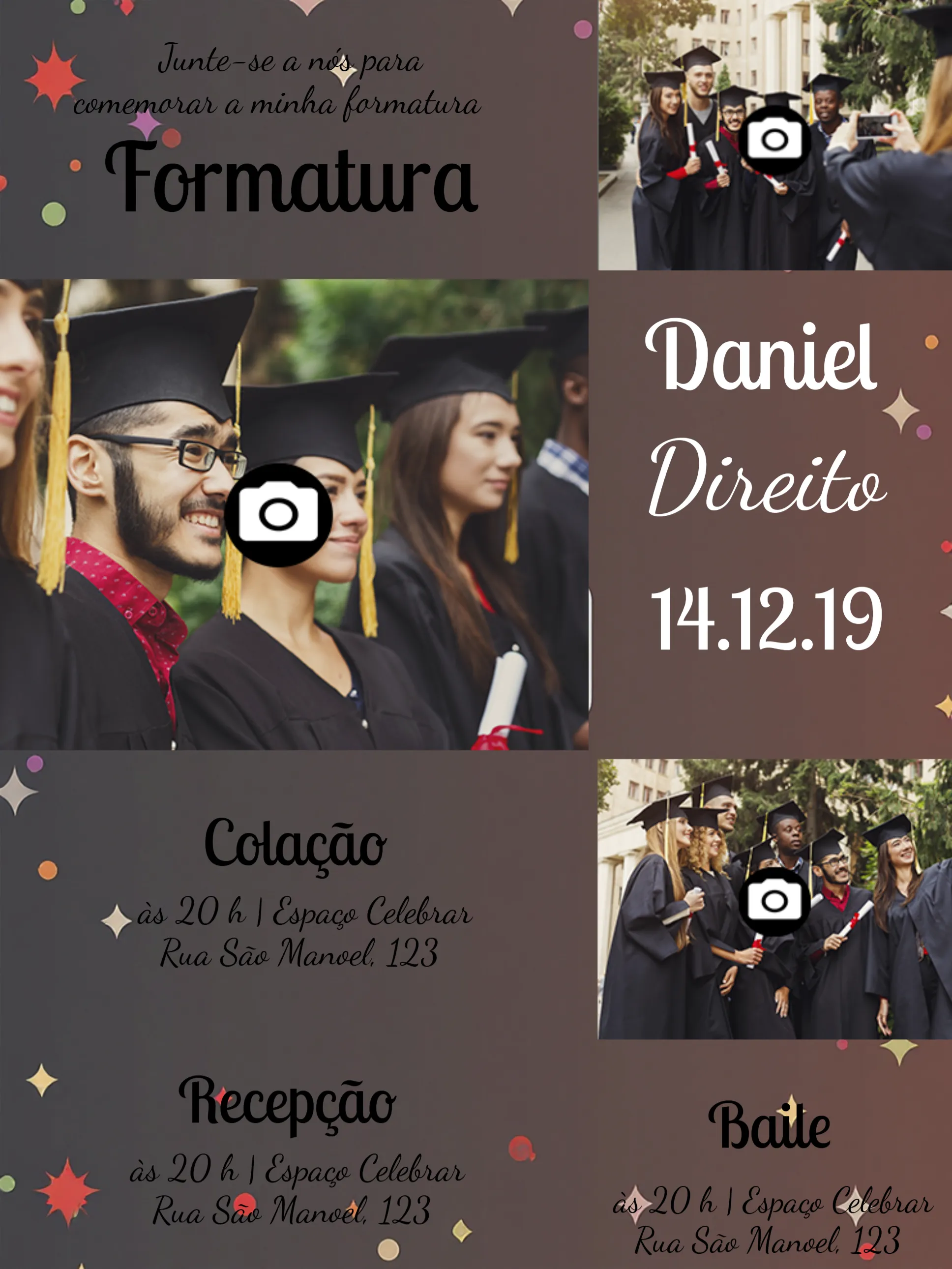 Convite Formatura Com Fotos Colagem editável e personalizável