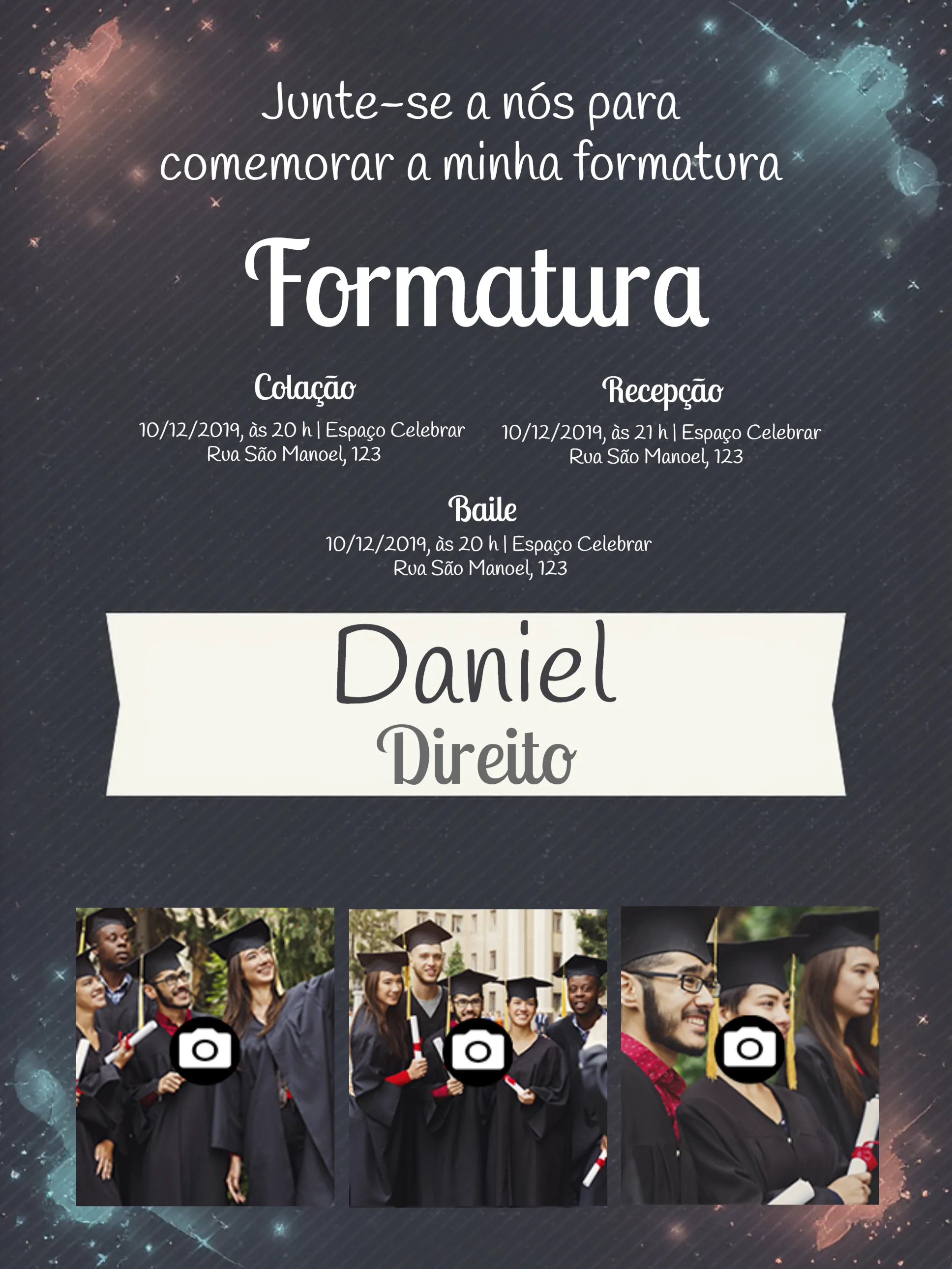 Convite Formatura Com Fotos Ensino editável e personalizável