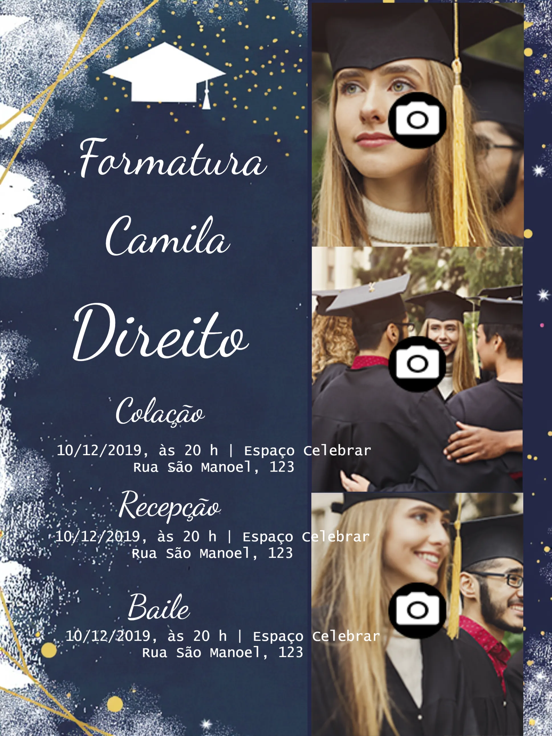 Convite Formatura Com Fotos Colegial editável e personalizável